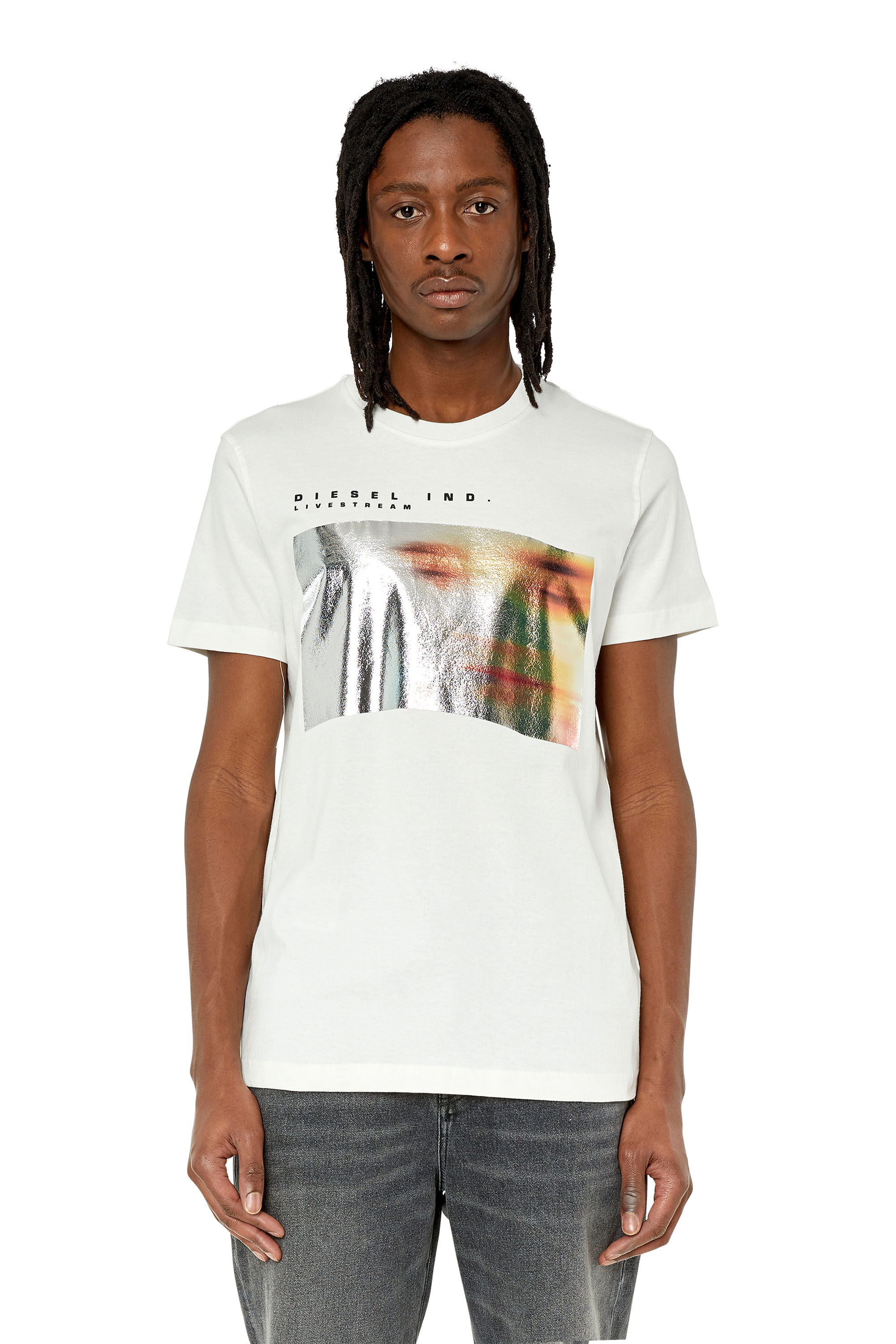 Diesel - T-DIEGOR-G2, Male's T-shirt with metallic blurry-face print in White - 3