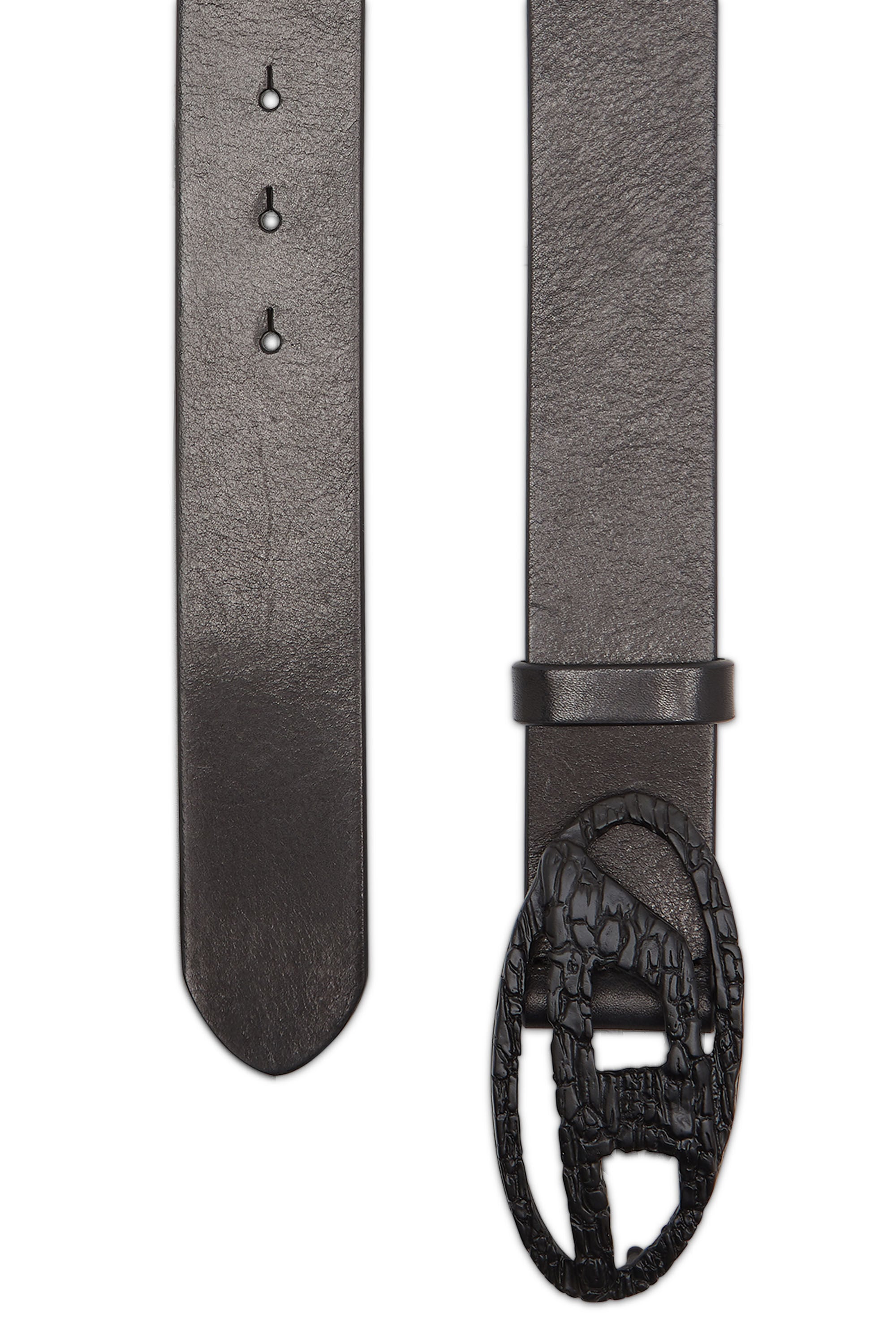 Women's Smooth leather belt with cracked D buckle | Black | Diesel