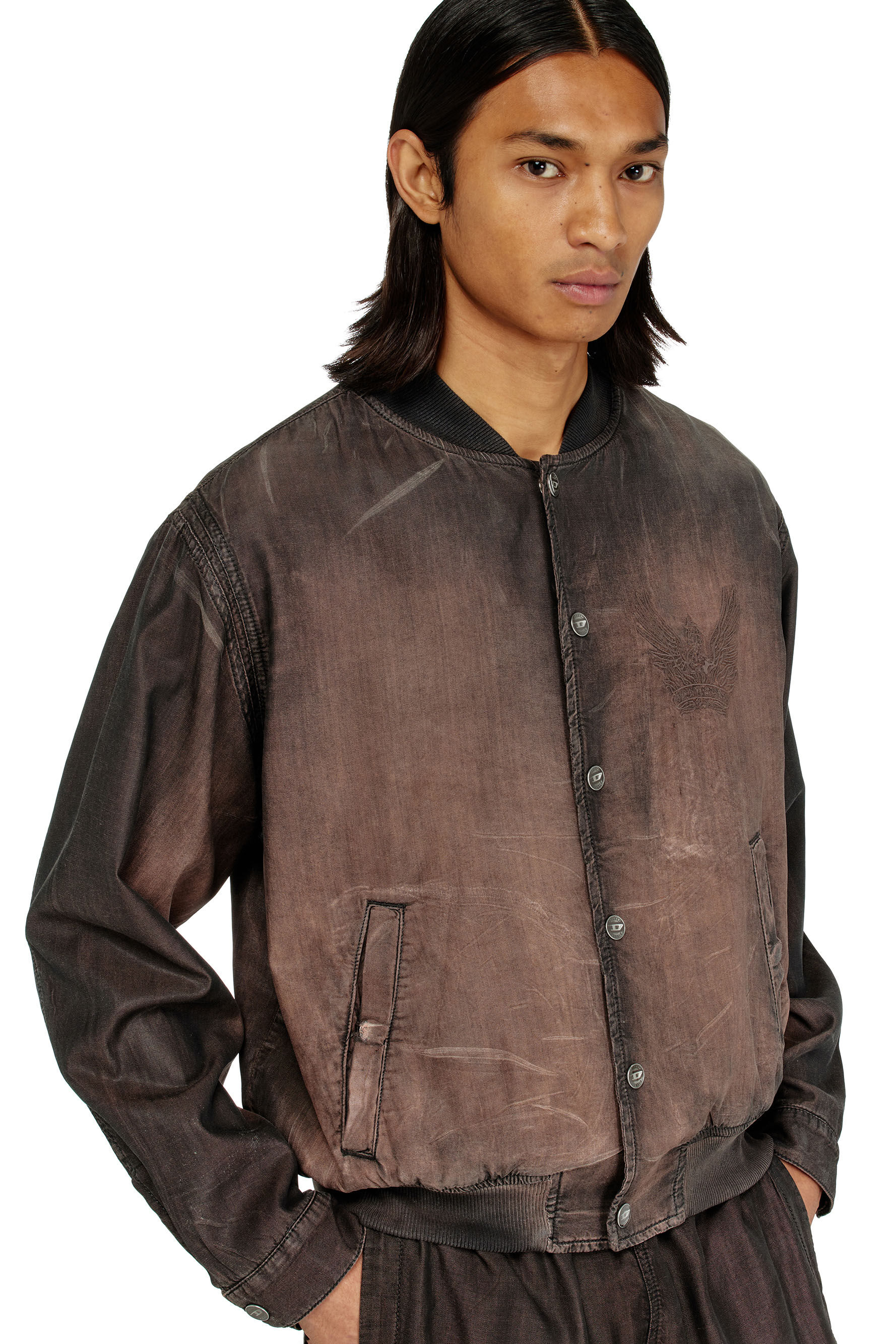 Men's Bomber jacket in fluid coated denim | Brown | Diesel US