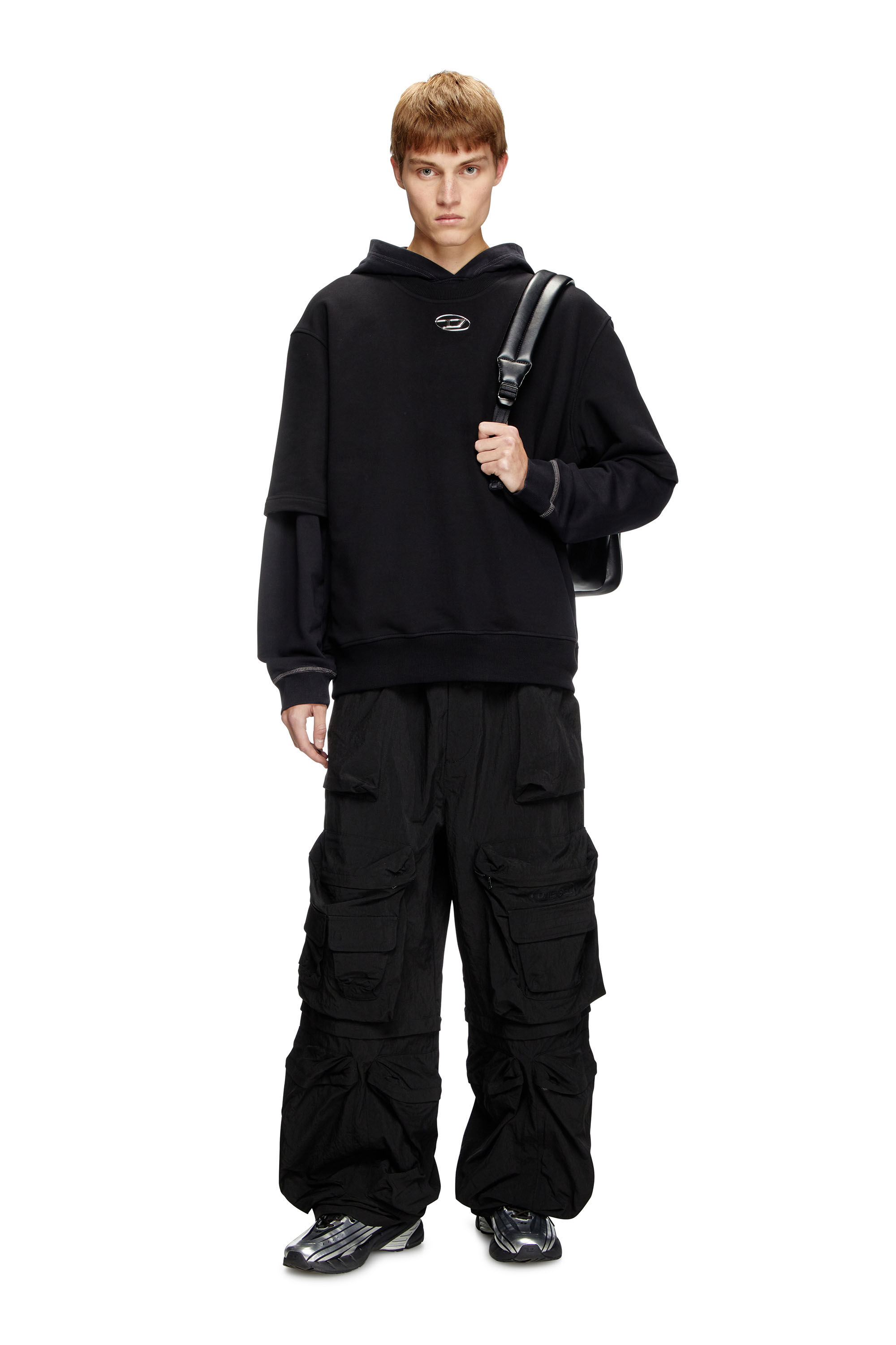 Men's Half-sleeve sweatshirt with metallic logo | Black | Diesel