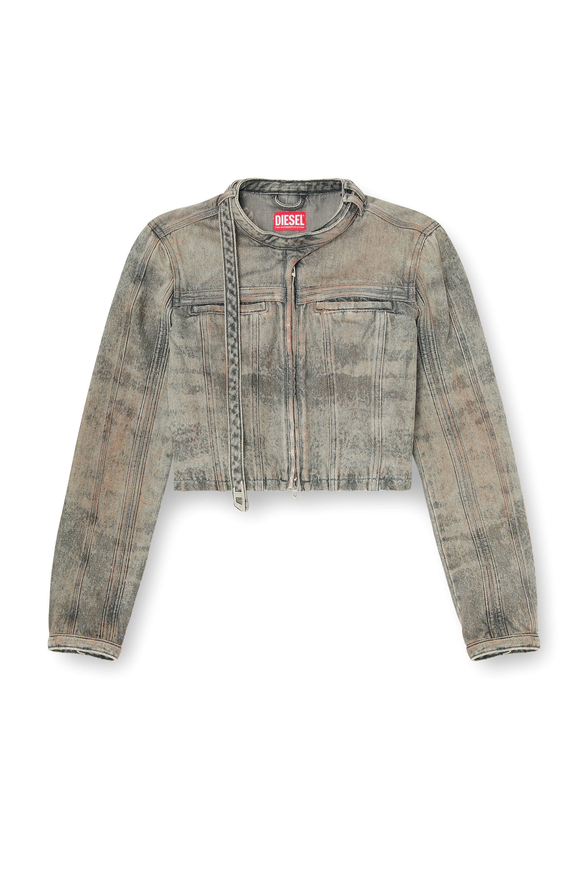 Diesel - DE-SAPHIX-FSI1, Veste courte en denim satin de coton-chanvre Femme in Gris - 2