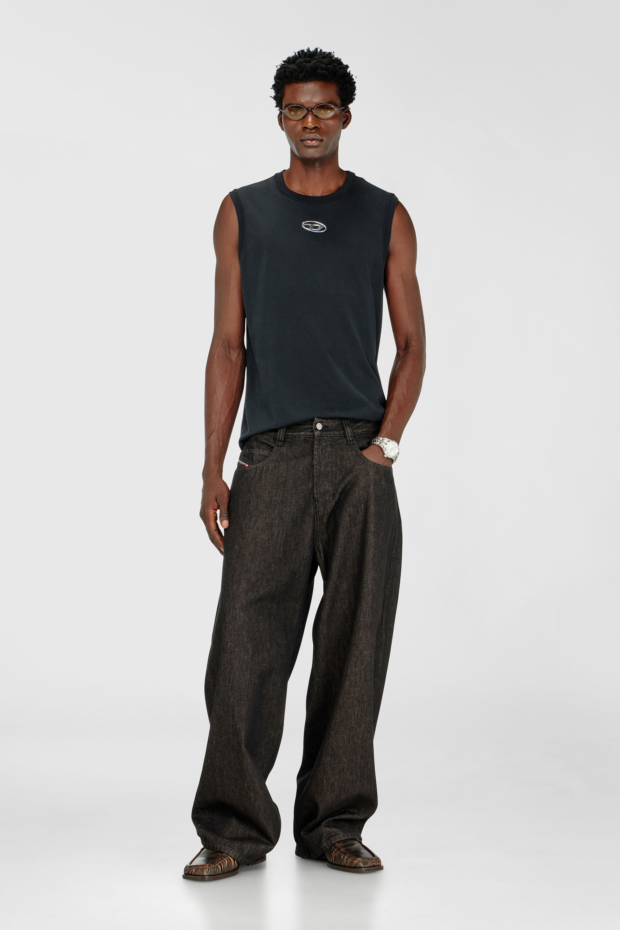 Men's Cotton tank top with metallic Oval D | Black | Diesel US