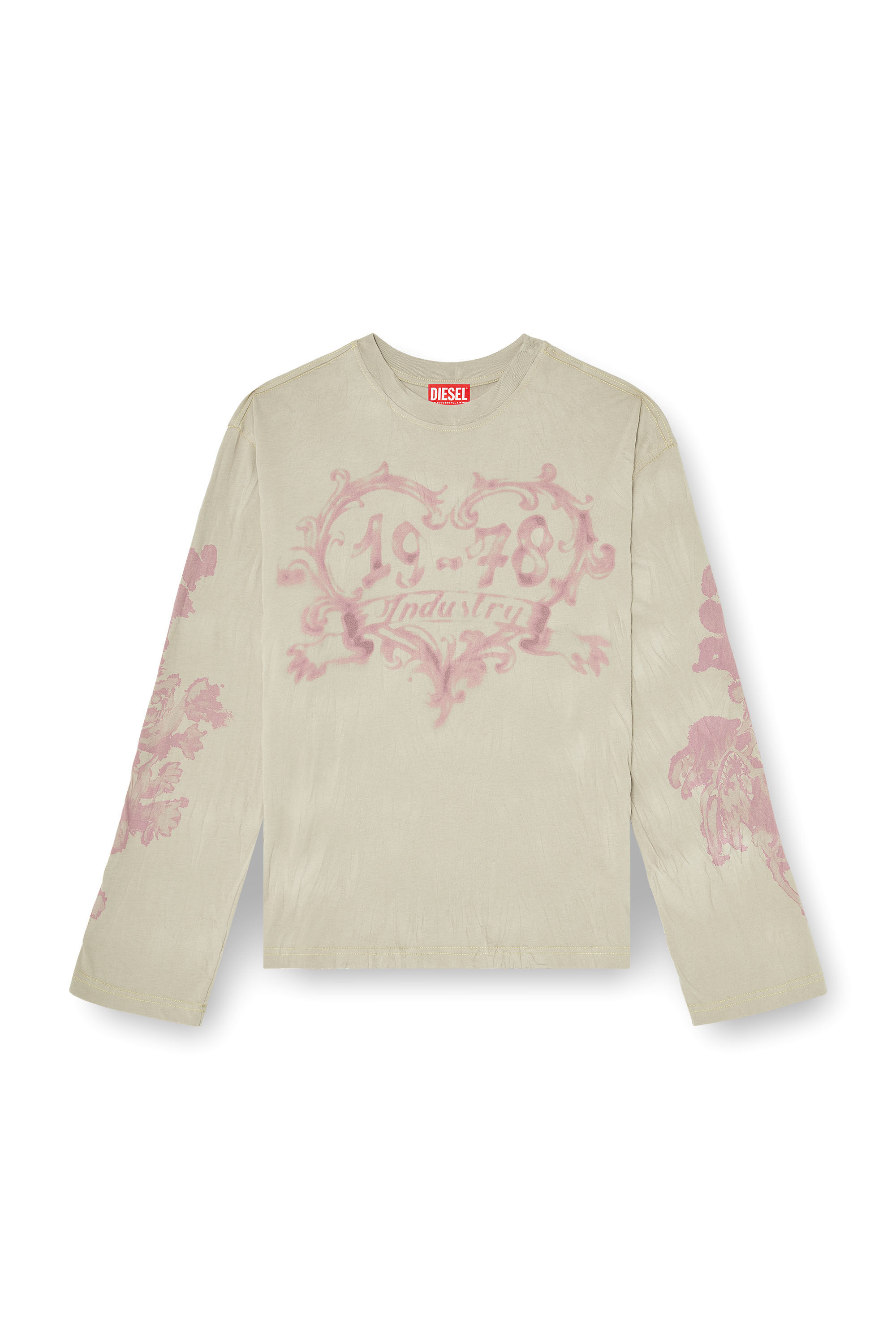 Diesel - T-HILARY-LS-AA1, T-shirt &agrave; manches longues en coton avec imprim&eacute; graphique Femme in Beige - 2