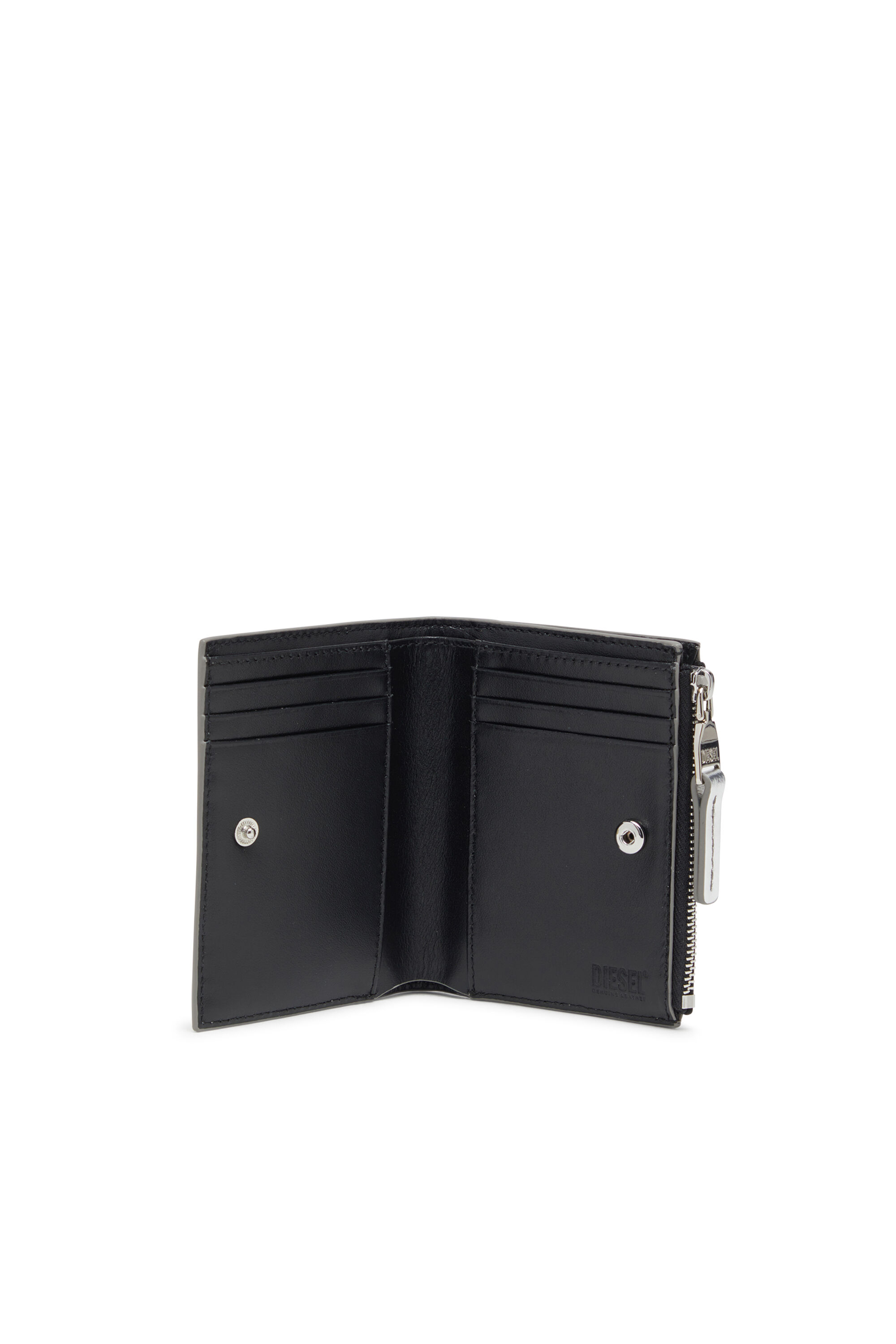 Diesel - 1DR BI-FOLD ZIP II, Cartera de cuero plegable con logo Oval D Mujer in Plateado - 3