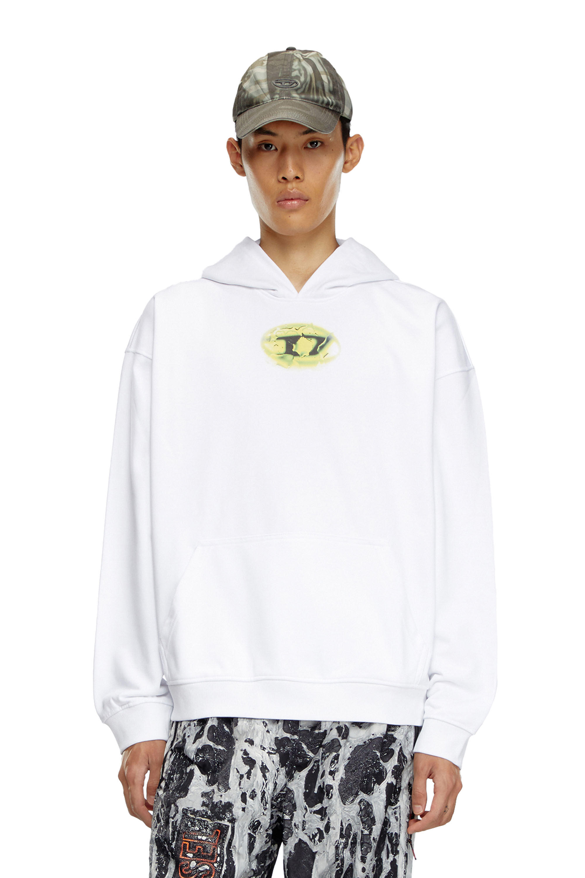Diesel - S-BOXT-HOOD-K3, Sweat-shirt à capuche avec logo imprimé effet eau Homme in Blanc - 3
