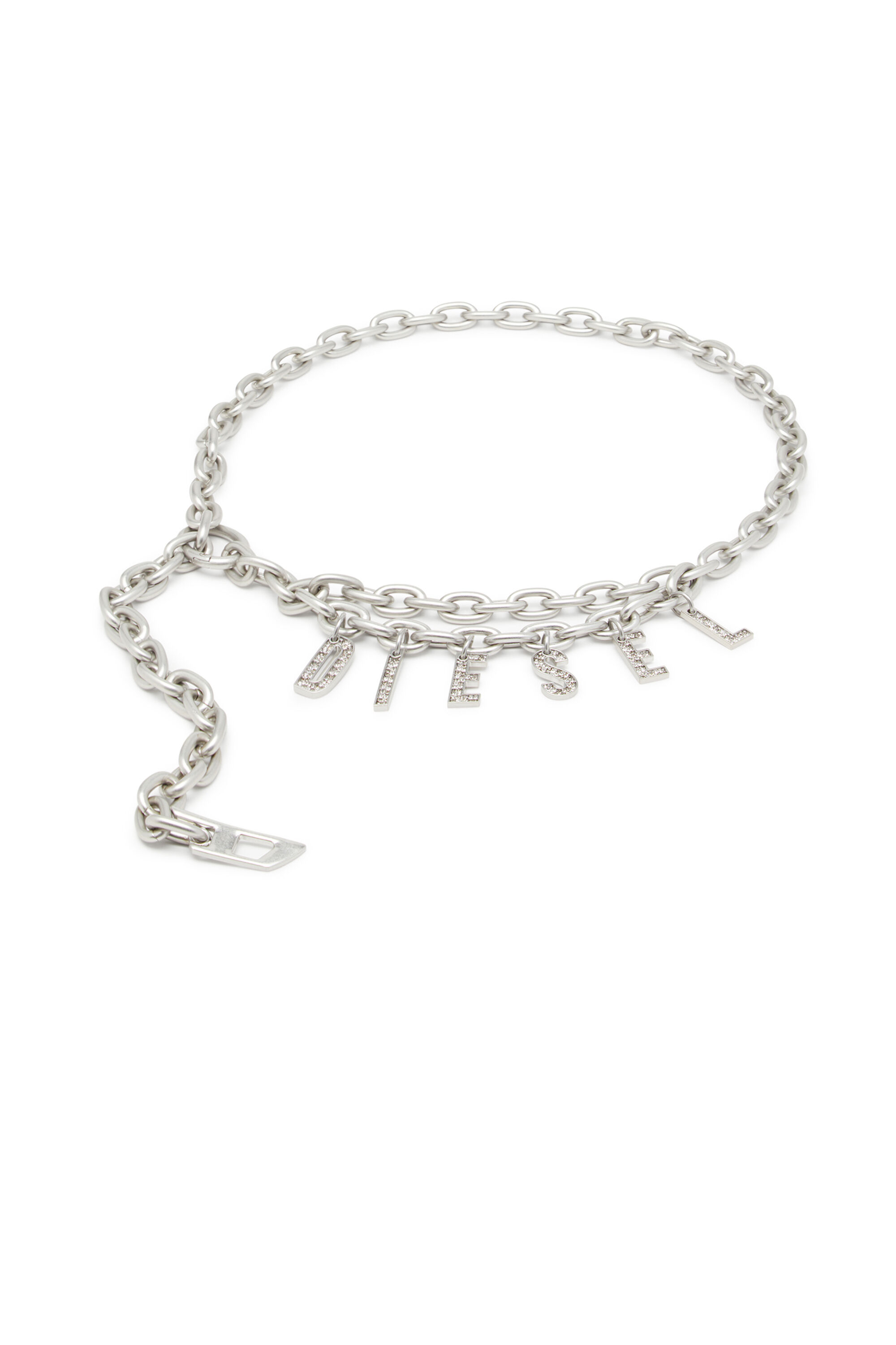 Women's 1cm chain belt with crystal logo charm | Silver | Diesel