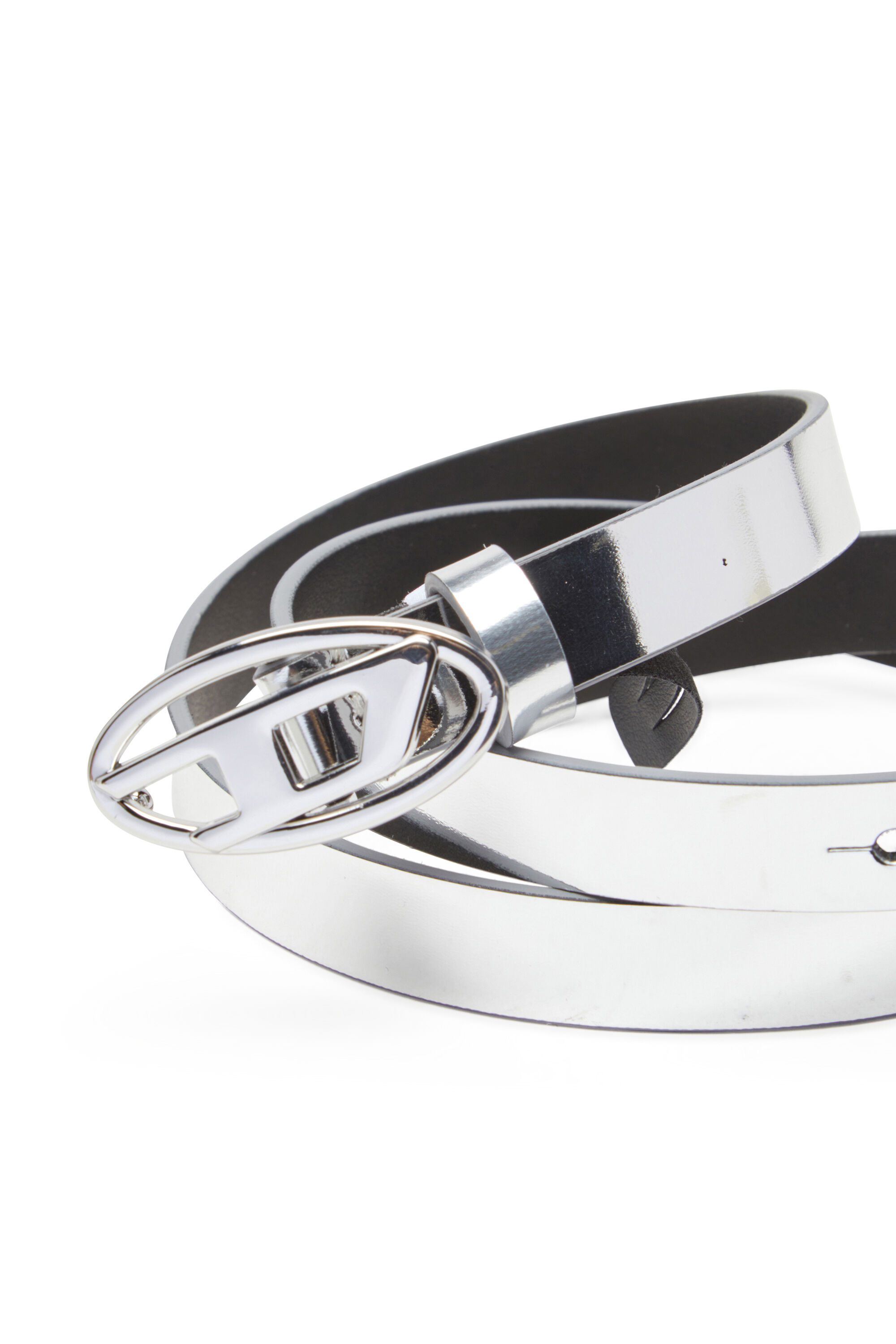Diesel - B-1DR 15, Ceinture de 1,5 cm avec finition métallisée effet miroir Femme in Gris argenté - 3