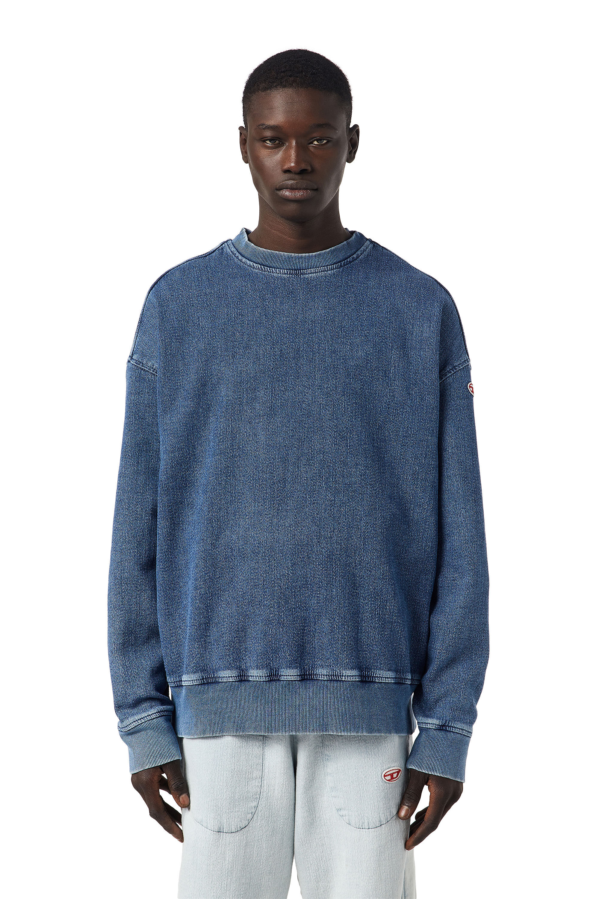 Diesel - D-KRIB TRACK DENIM SWEATSHIRT, Man's Sweatshirt in Track Denim in Medium blue - 3