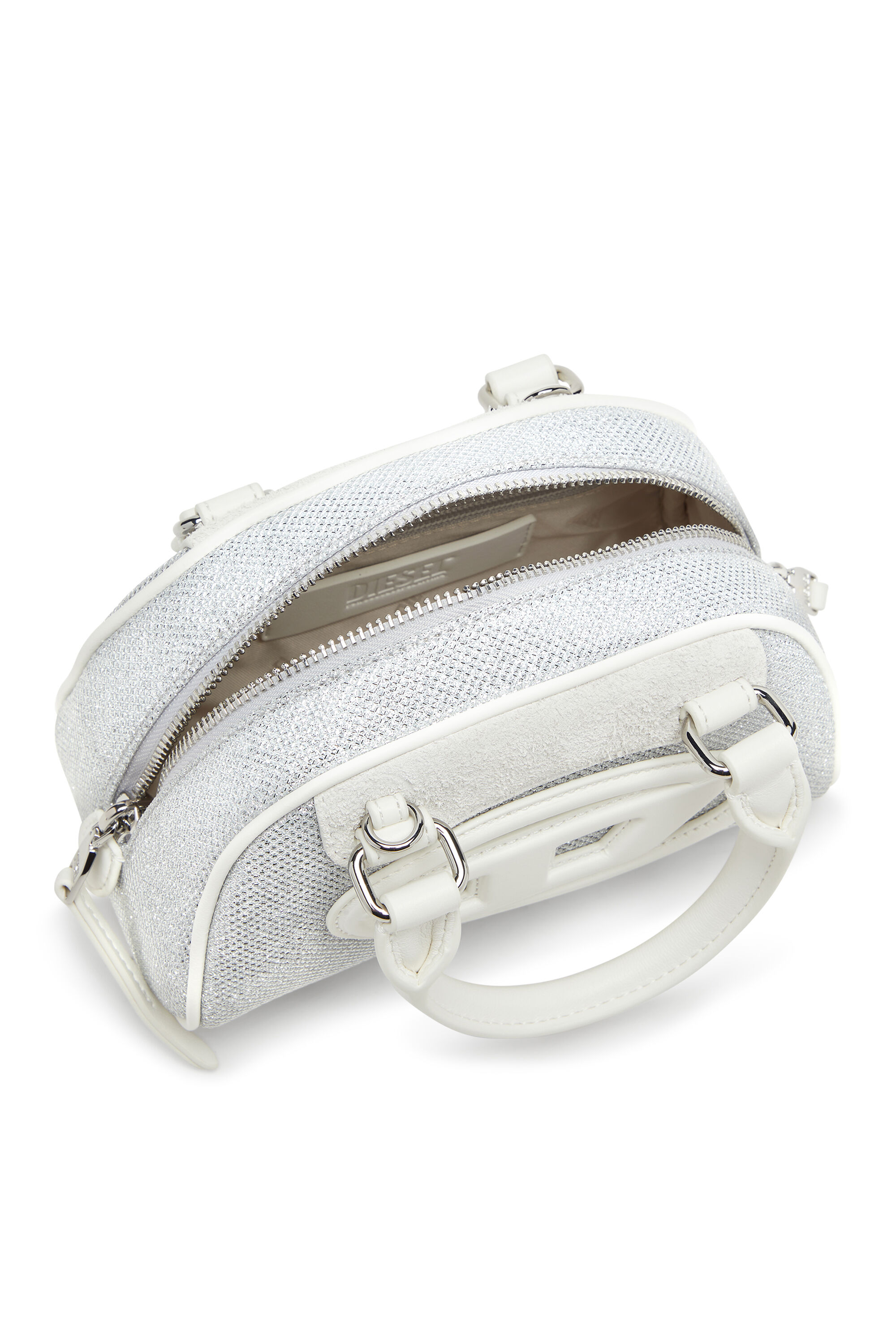Diesel - 1DR DOME CROSSBODY, 1DR Dome-Mini sac bowling en tissu Lurex Femme in Blanc - 3