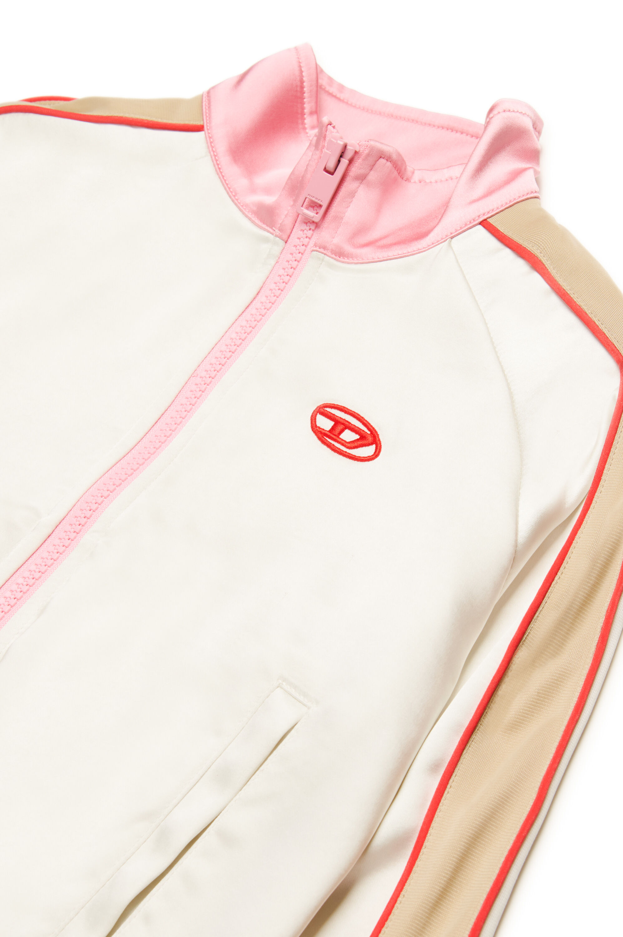 Diesel - SGLORIOUS, Female's Track jacket in satin and tech jersey in White/Brown - 3