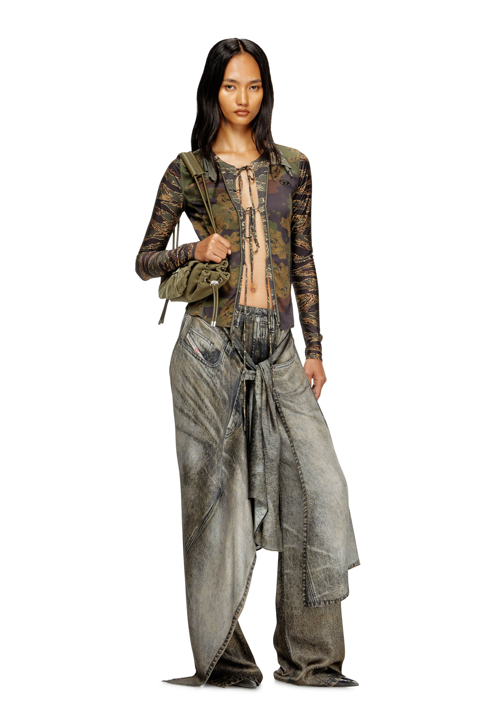Women's Wrap pants in denim-look viscose | Grey | Diesel