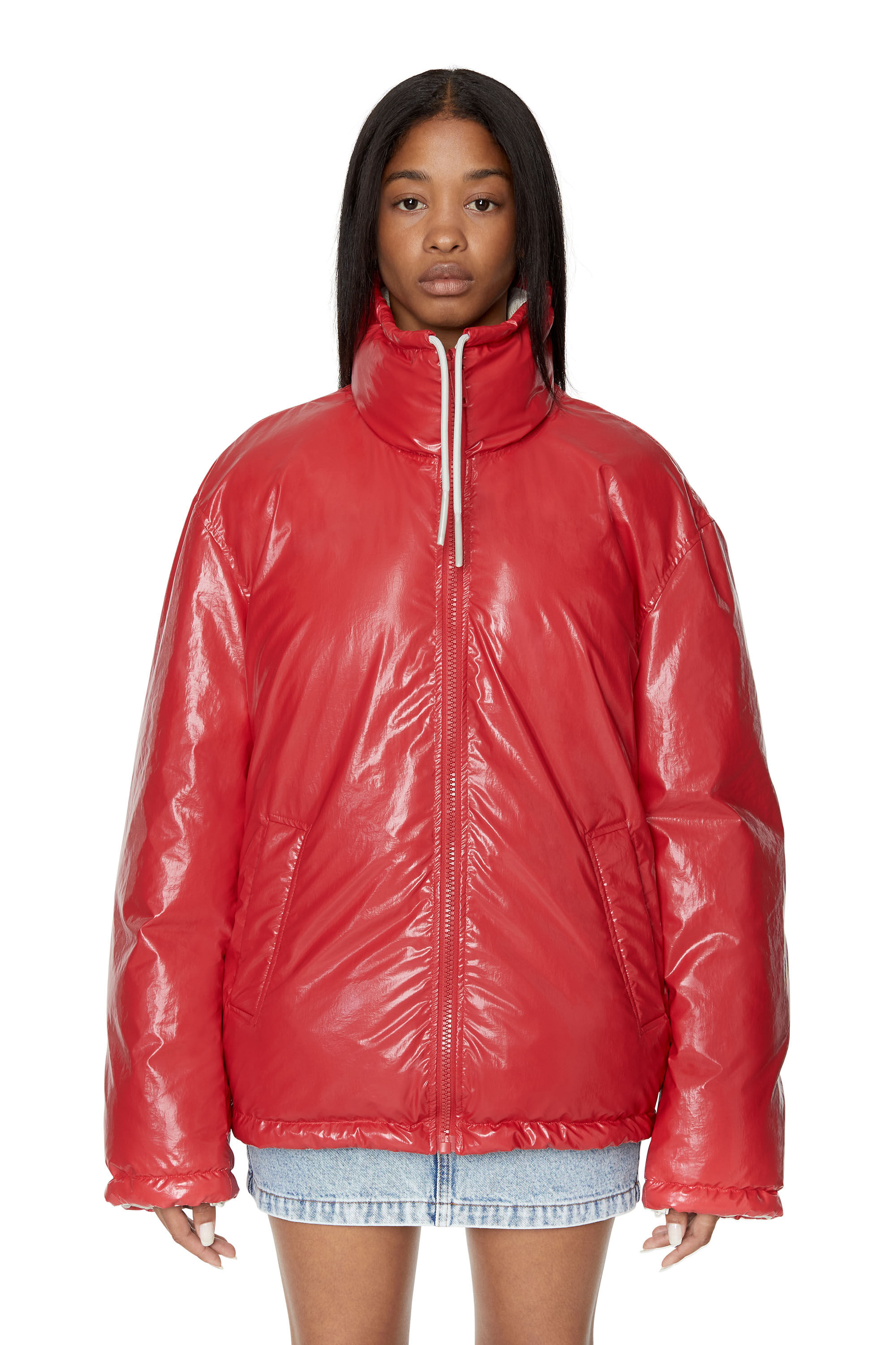 Diesel - W-JUPITER, Female's Oversized reversible logo puffer jacket in Red - 5