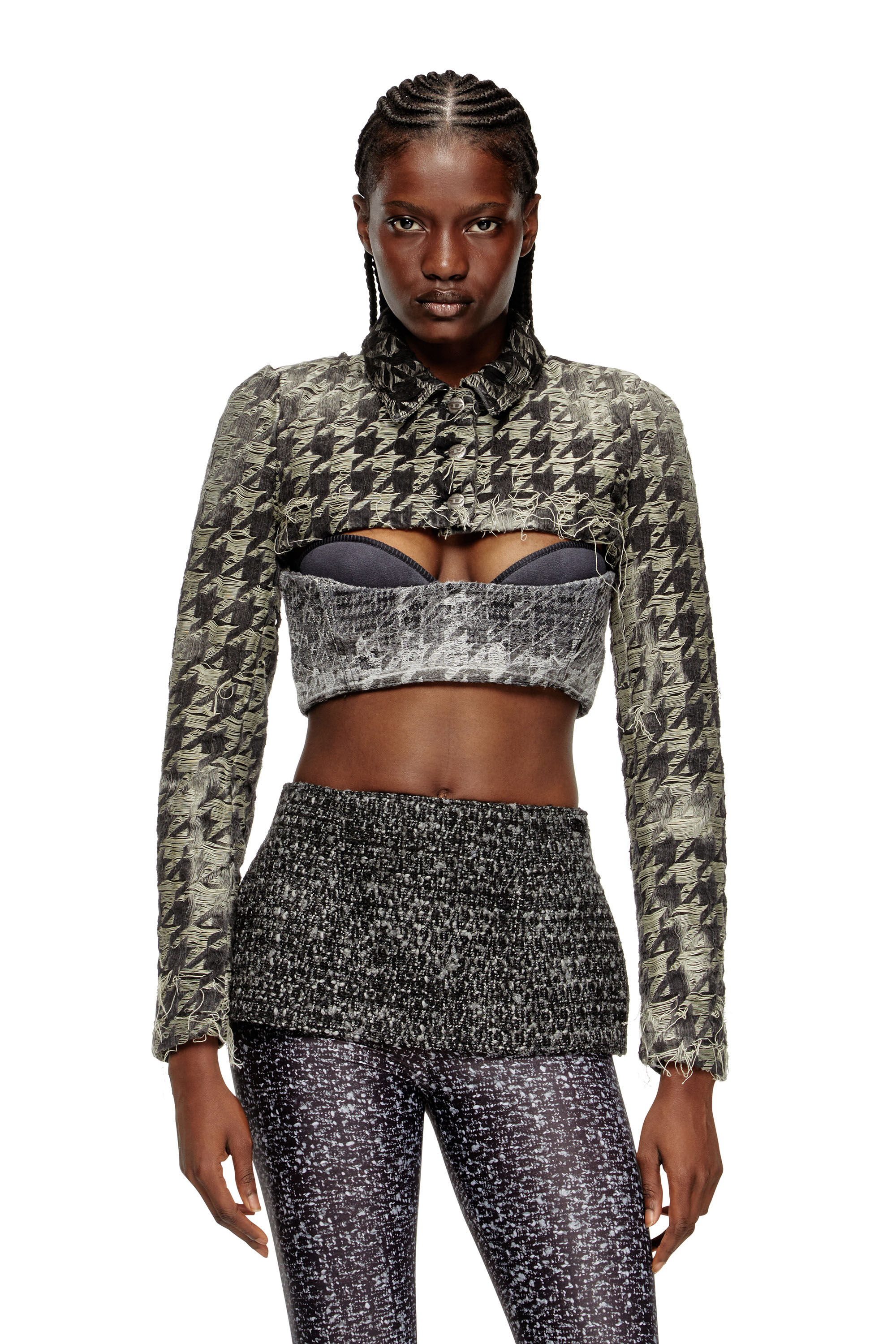 Diesel - DE-ANSIS-FSH2, Shrug en denim tissé pied-de-poule Femme in Noir - 3