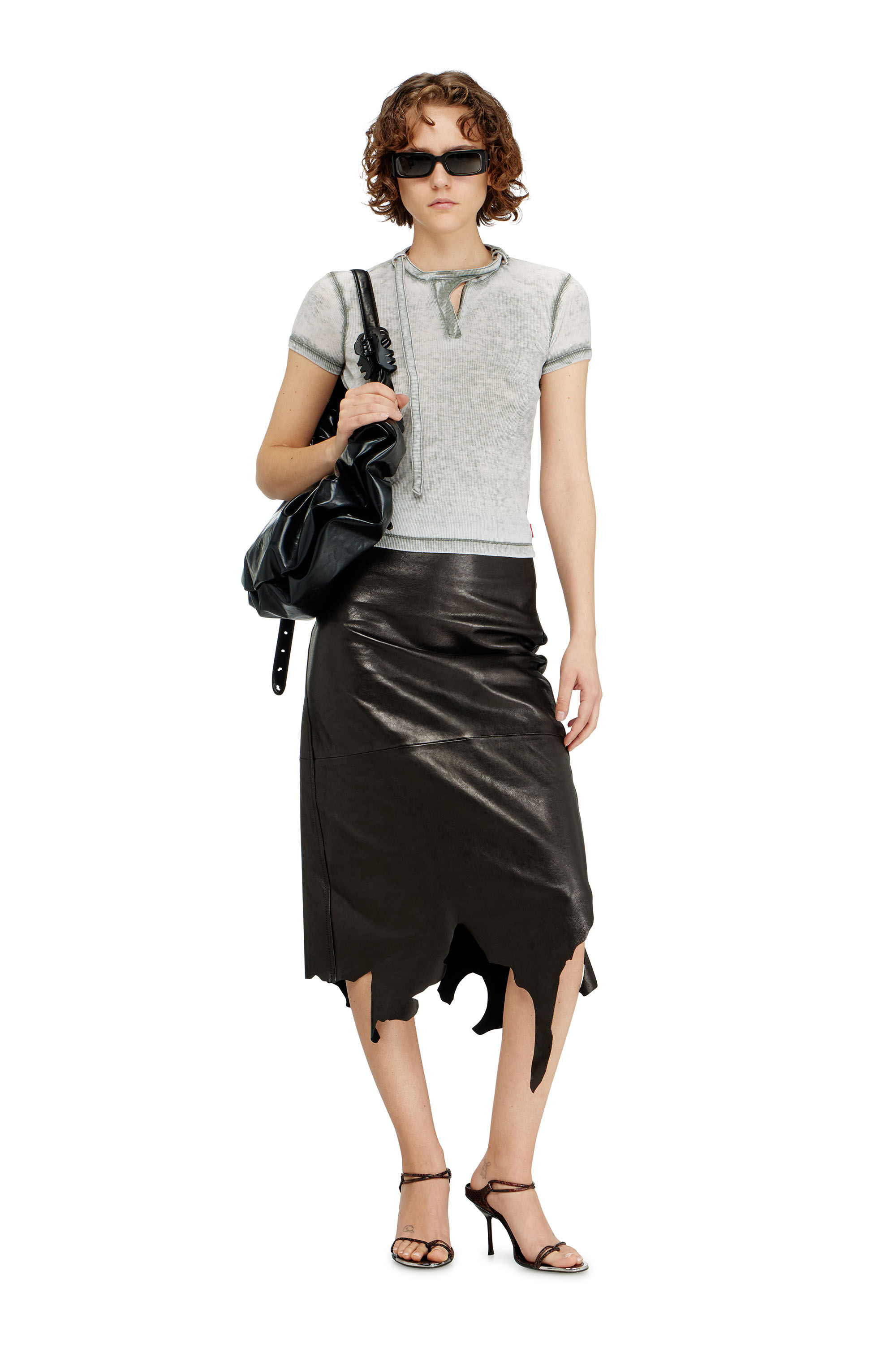 Women's Rib-jersey top with biker neck strap | Grey | Diesel