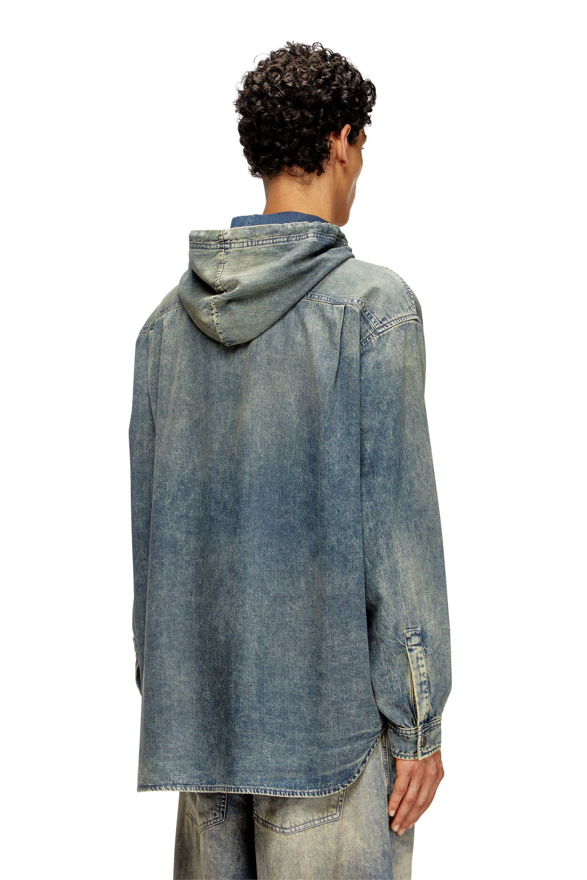 Diesel - D-DEWNY-HOOD-S2, Surchemise en denim marbré enduit Homme in Bleu - 5