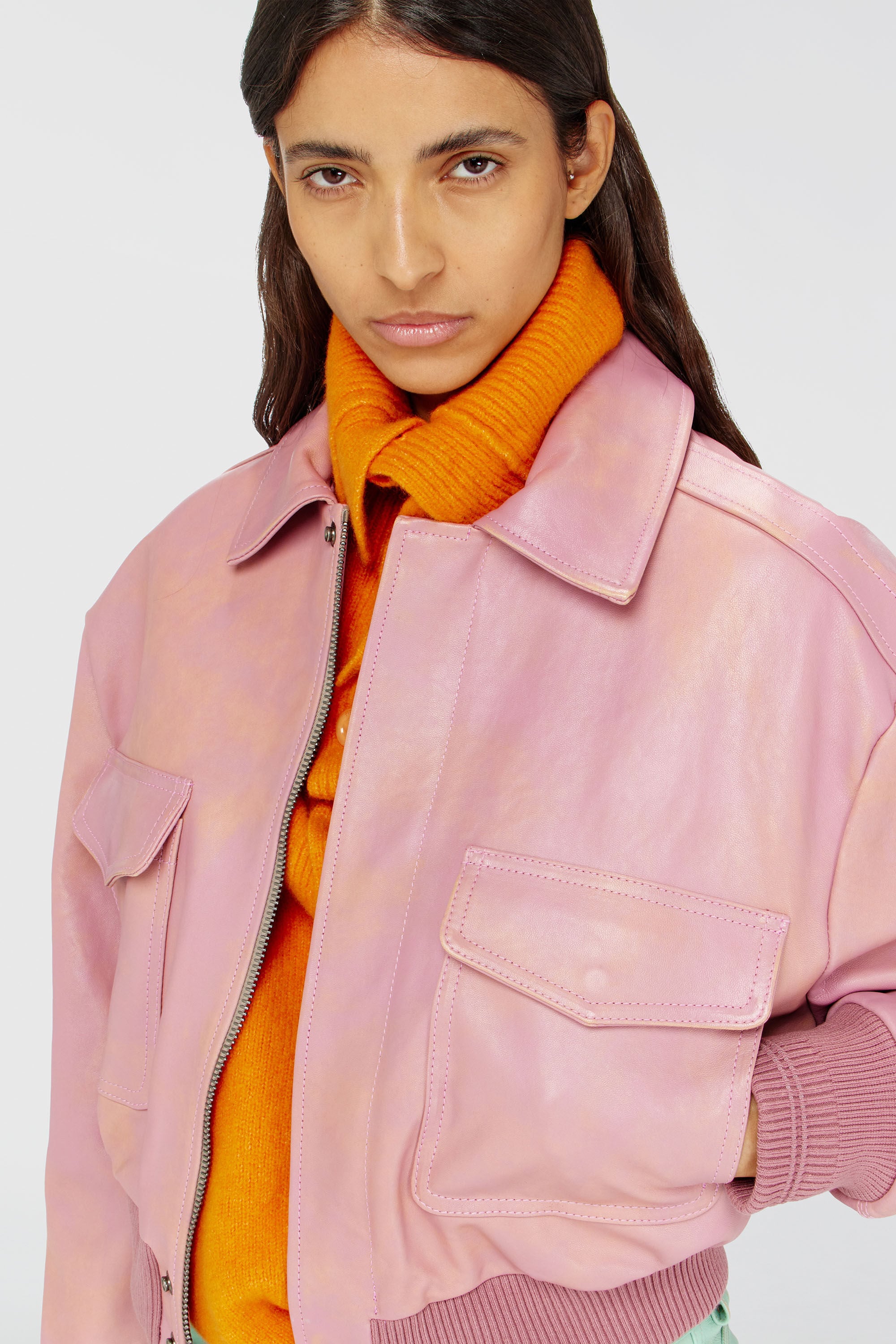 Diesel - L-AVIA, Woman's Aviator jacket in treated leather in Pink - 4