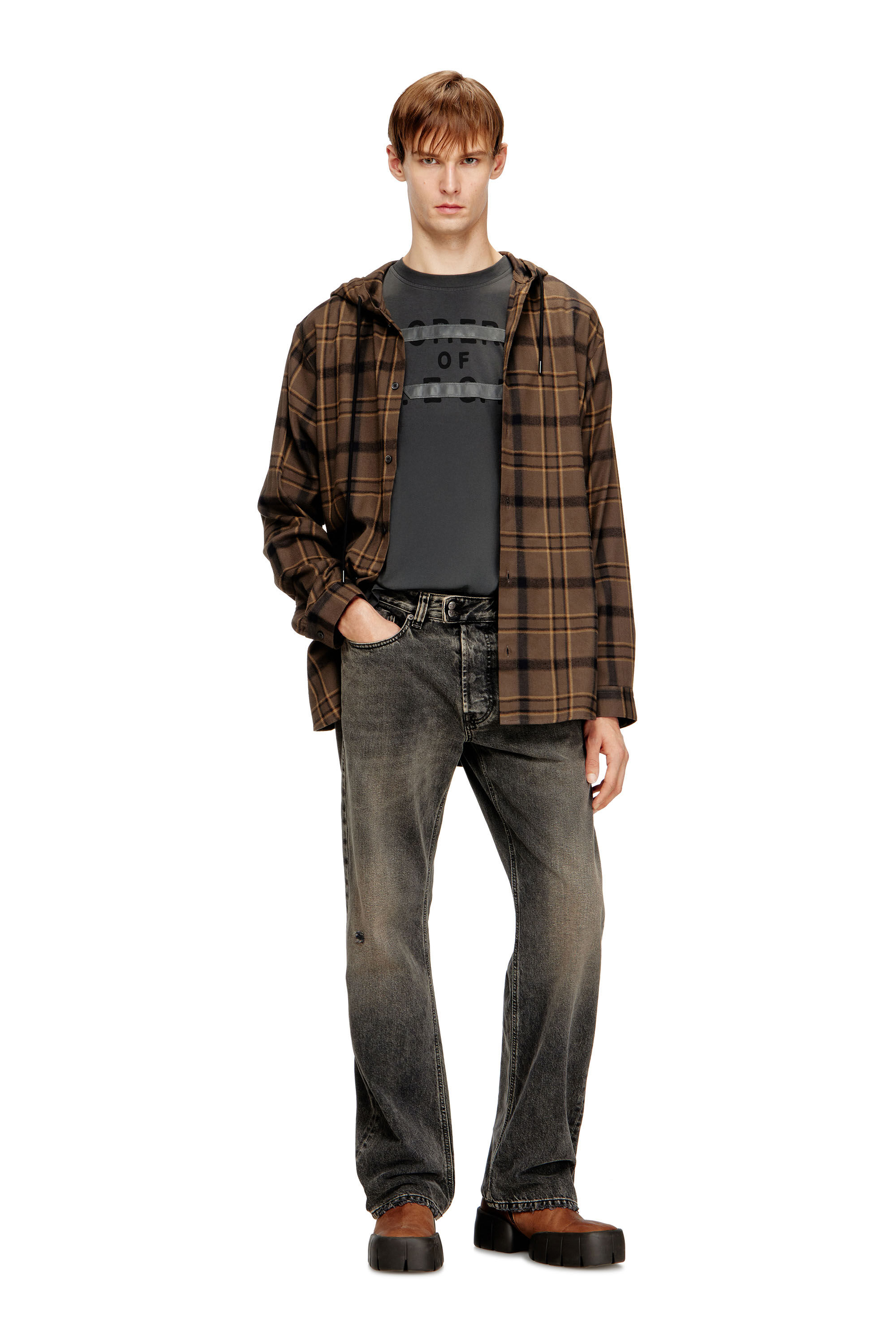 00’s archive DIESEL グラフィック ボーダー ロンT Men's Regular T-shirt with D appliqué | Grey | Diesel