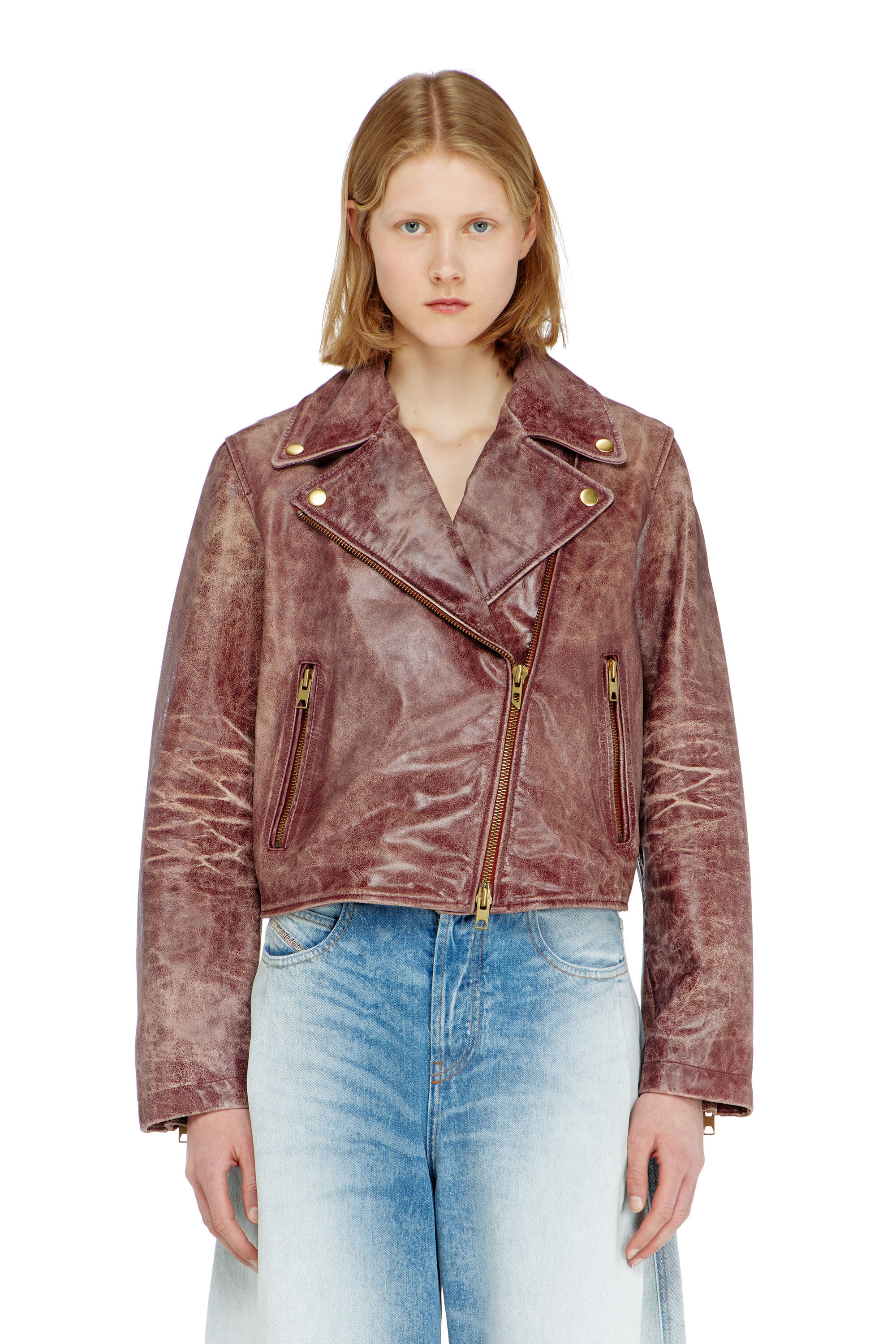 Diesel - L-UNATIC-T1, Veste biker en cuir trait&eacute; Femme in ToBeDefined - 6