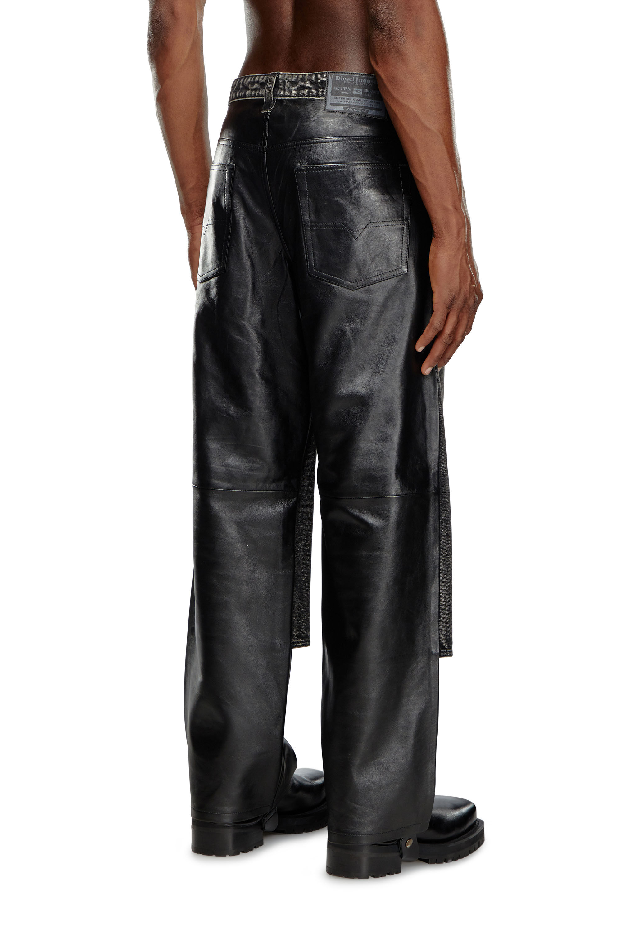 Diesel - P-BRETCH, Male's Leather and denim pants in Black - 5