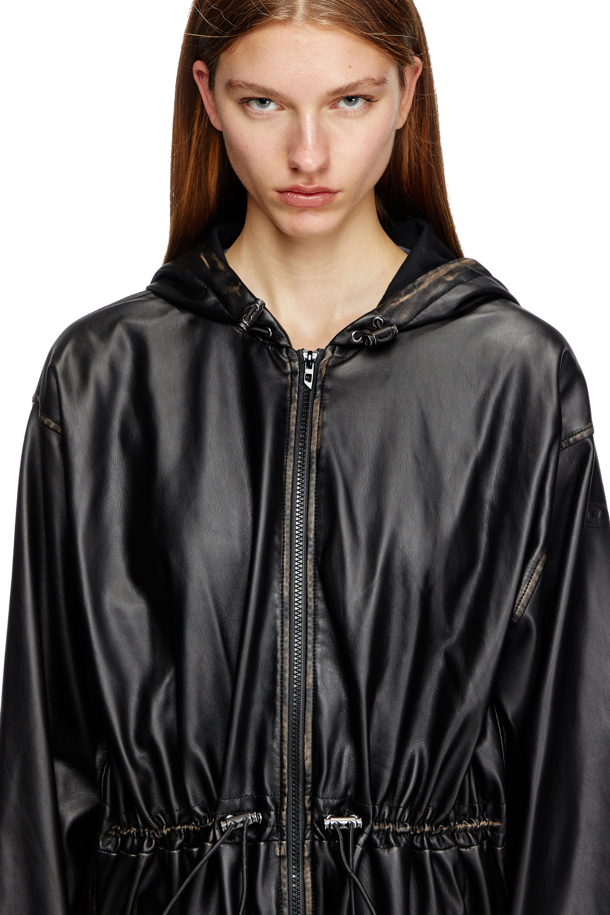 Women's Distressed utilitarian hooded coat | Black | Diesel