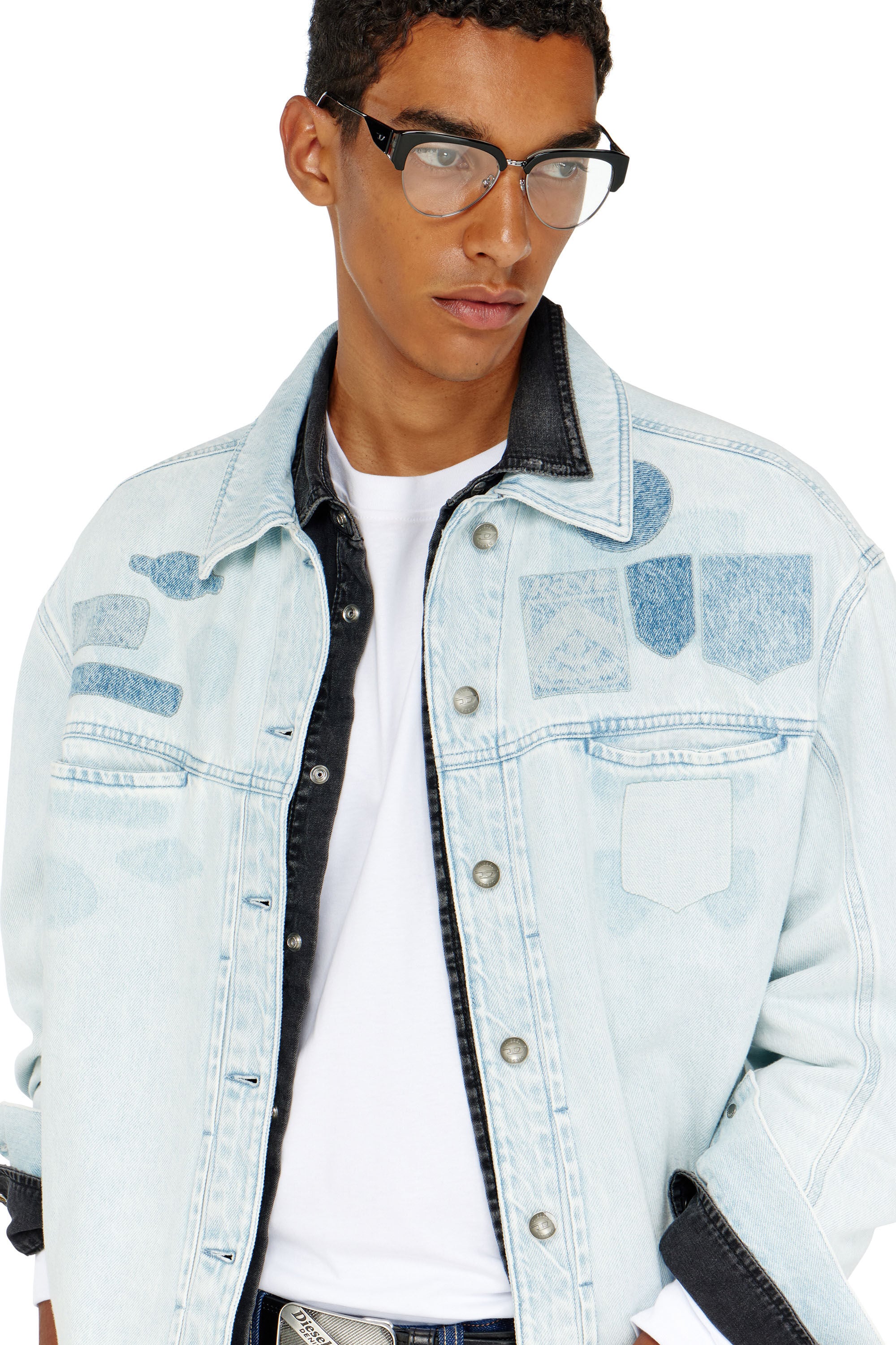 Diesel - D-RYMAVO-S, Unisex's Denim overshirt with patch effects in Light Blue - 4
