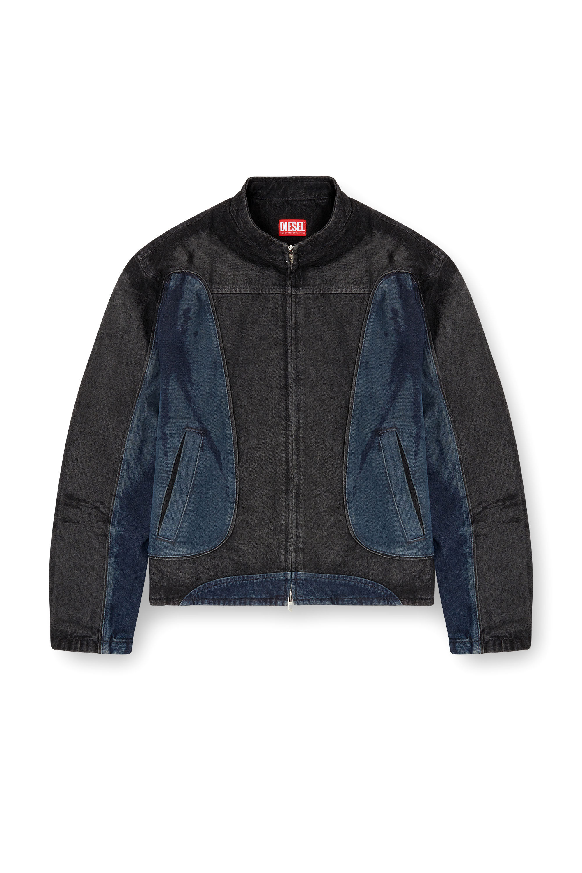 Diesel - D-BLENK-S, Male's Biker-style jacket in bicolour denim in Black/Blue - 2