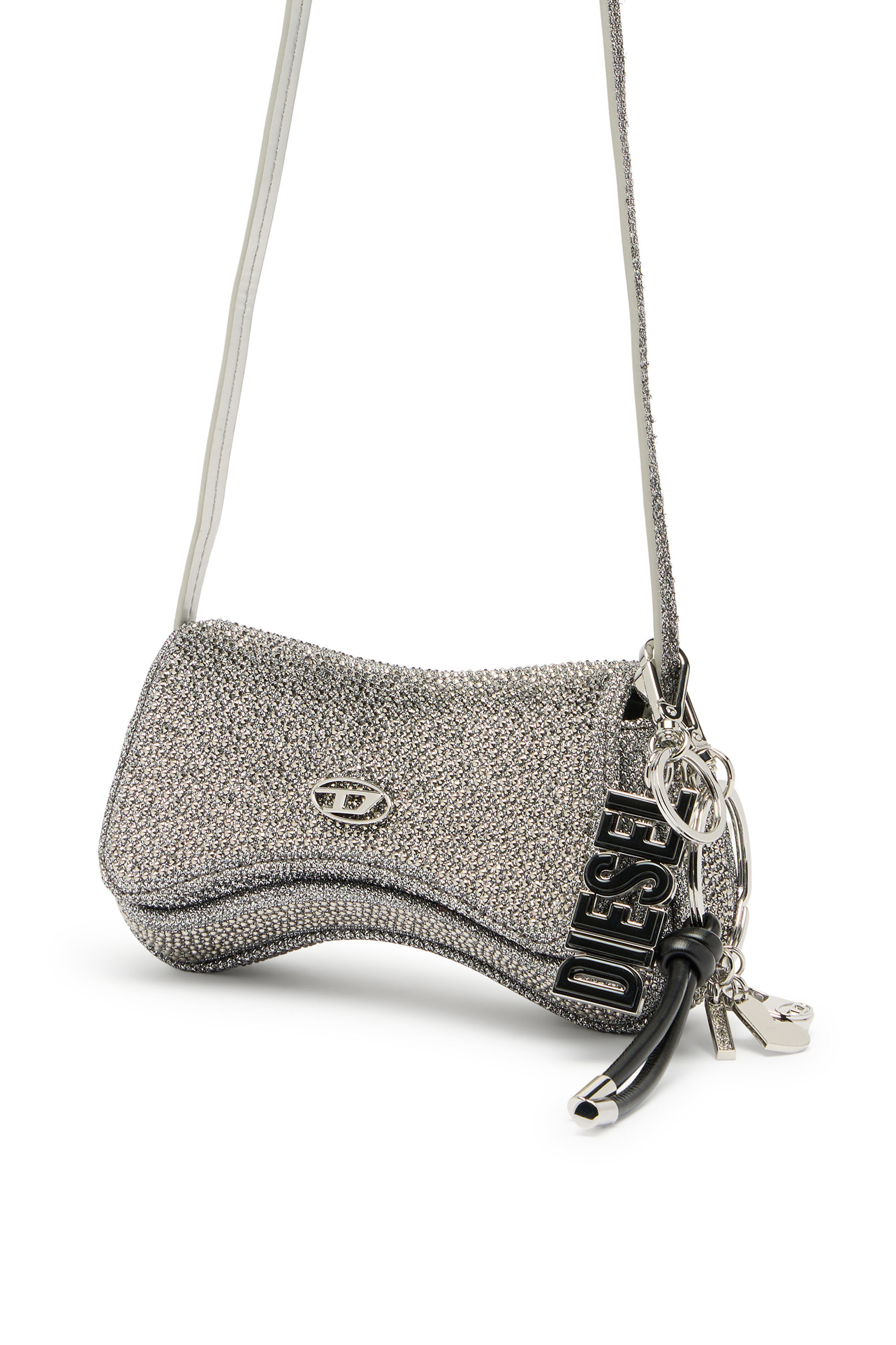 Women's Play-Mini crossbody bag in crystal Lurex | Silver | Diesel