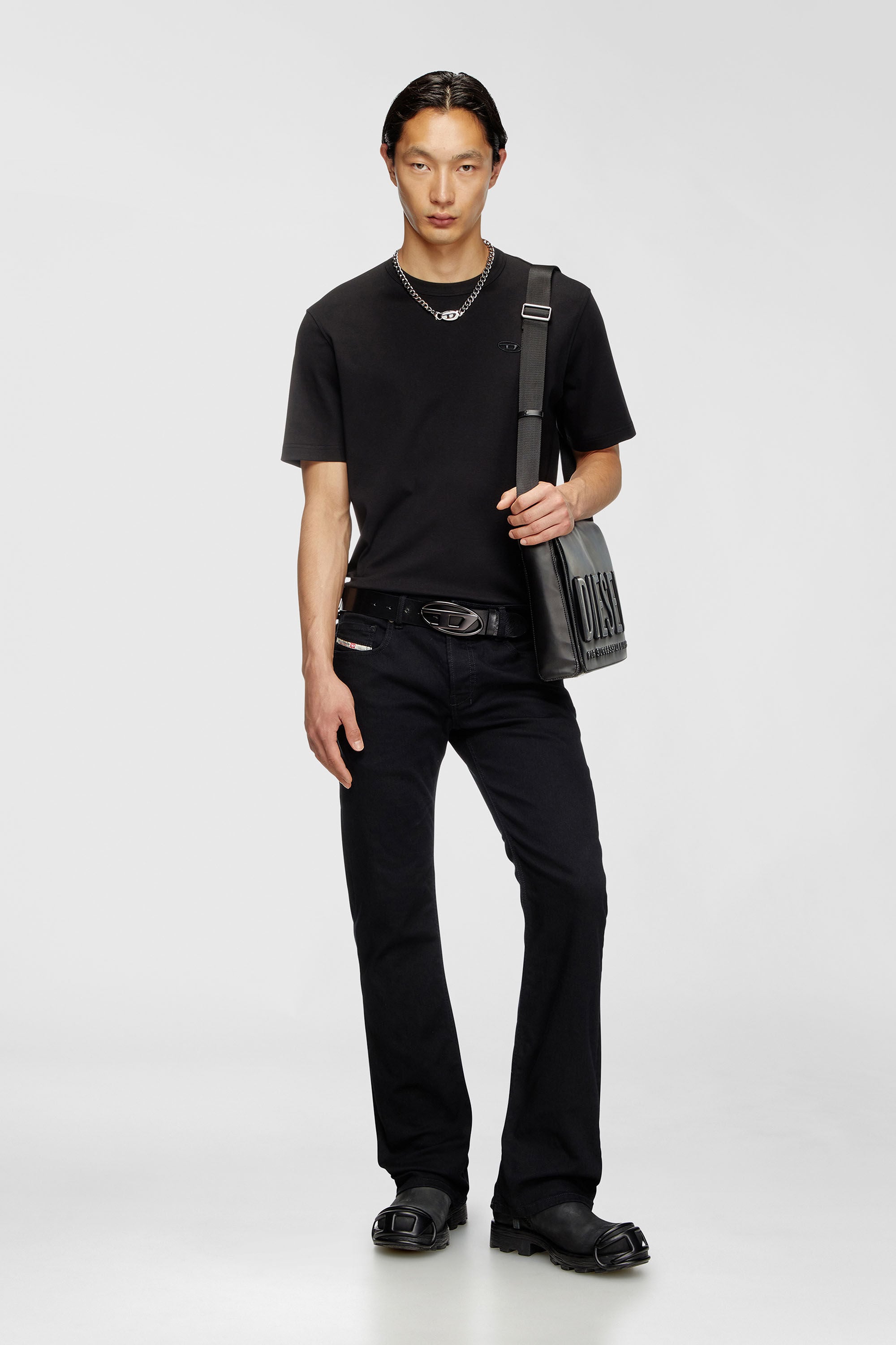 Diesel - T-ADJUST-SLITS-R17, Male's T-shirt with tonal logo embroidery in Black - 1