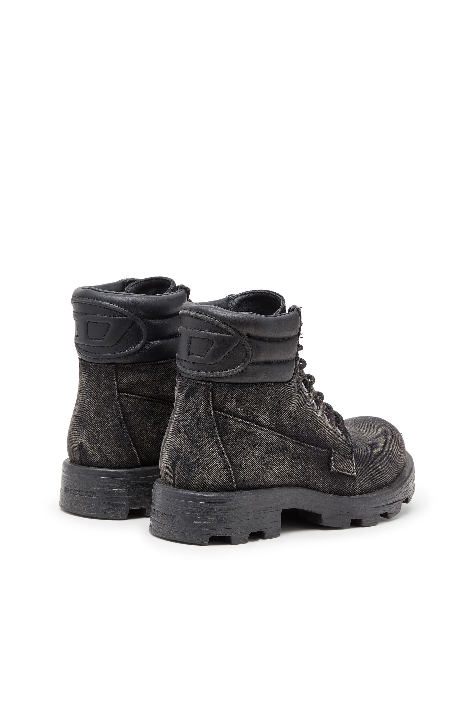 Women's D-Hammer-Combat boots in denim and leather | Grey | Diesel