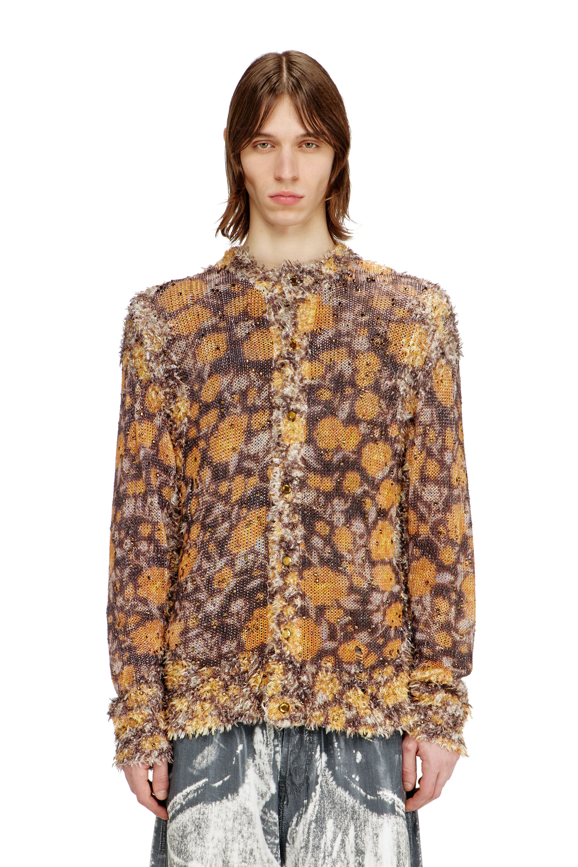 Diesel - K-LINNUS, Cardigan en m&eacute;lange de lin imprim&eacute; avec cristaux Homme in Polychrome - 3