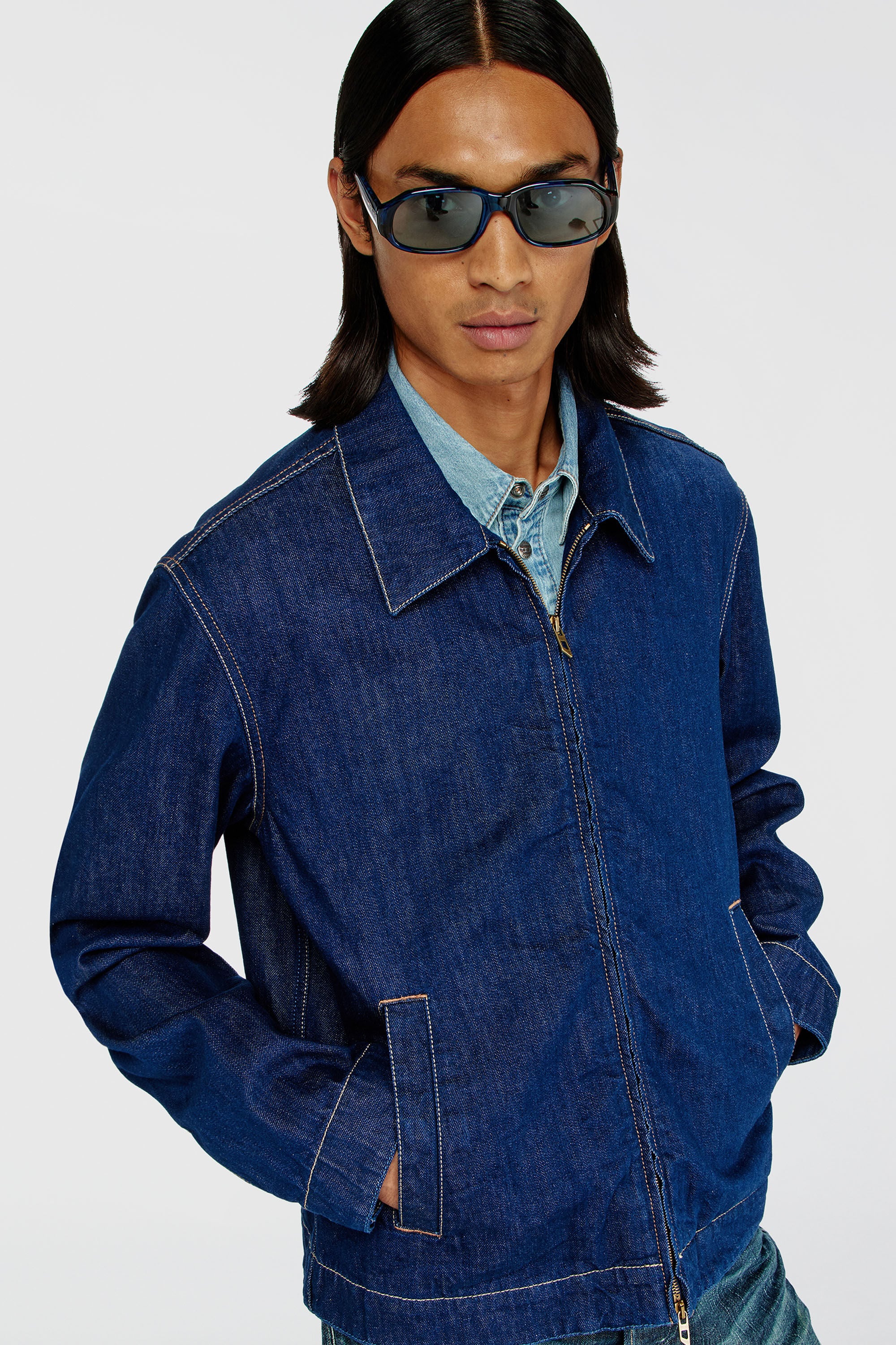 Diesel - D-ROHE, Man's Coach jacket in rinse denim in Medium blue - 4