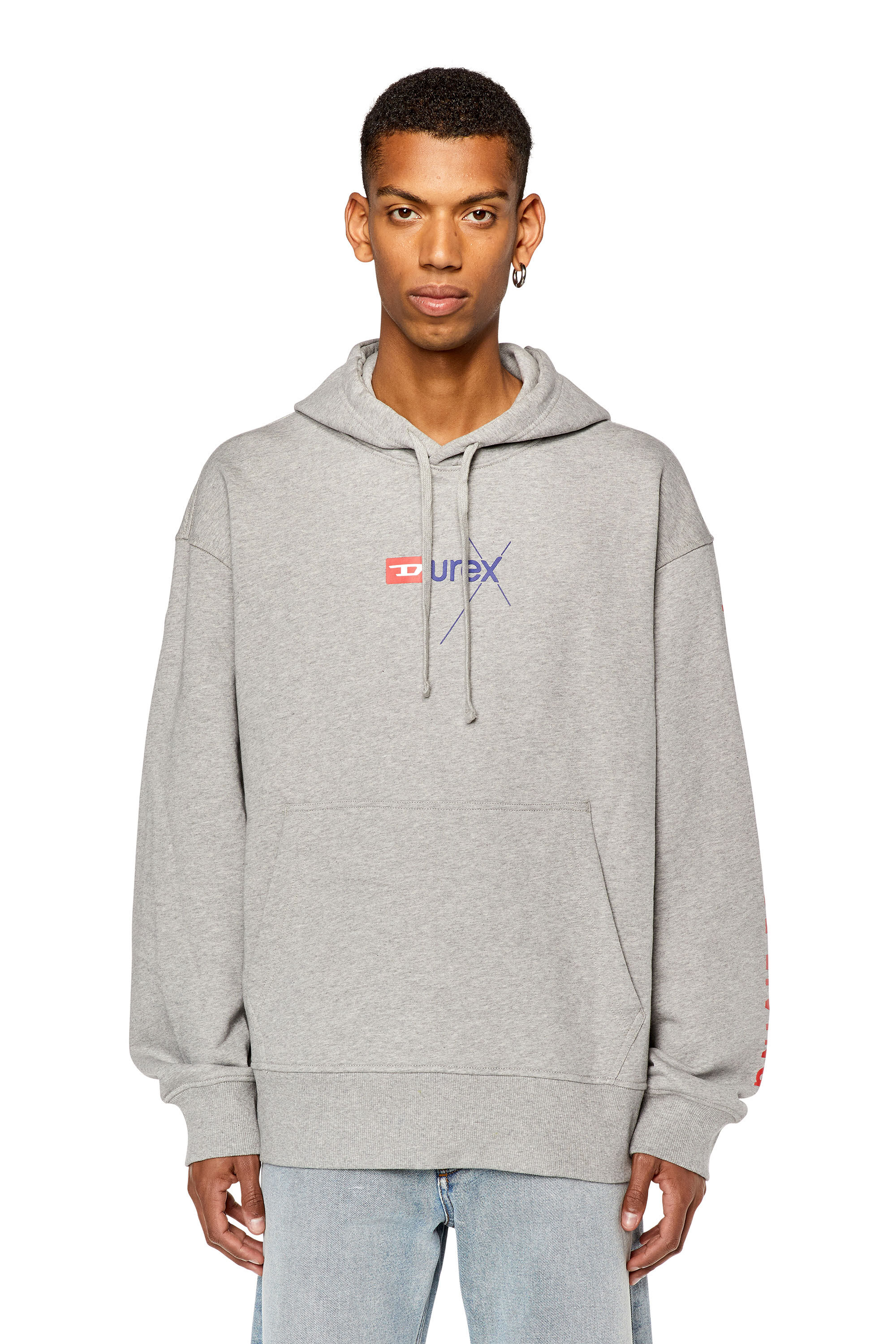 Diesel - DX-S-MACS-HOOD, Male's Mélange hoodie with Durex logo in Light Grey - 5