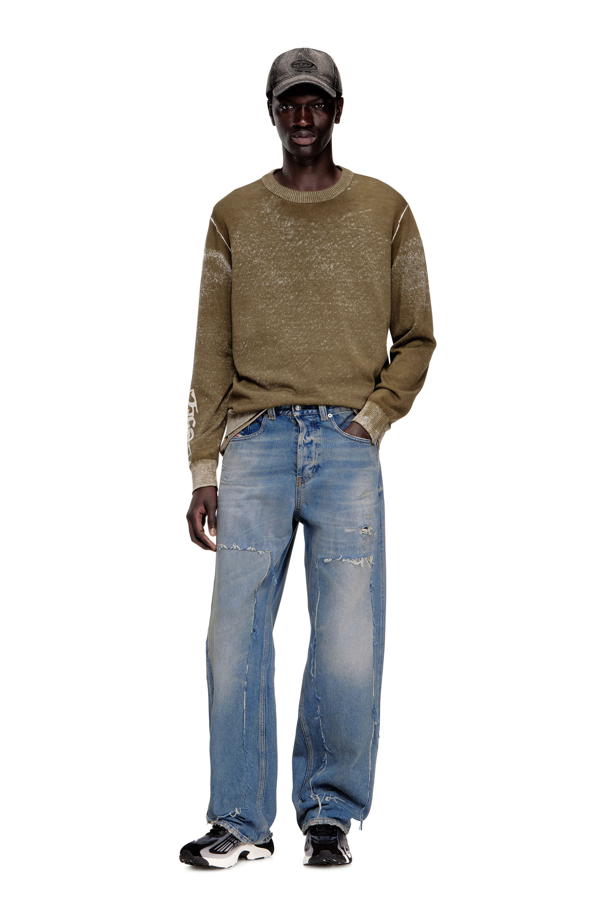 Men's Faded reverse-print jumper with lettering | Green | Diesel US