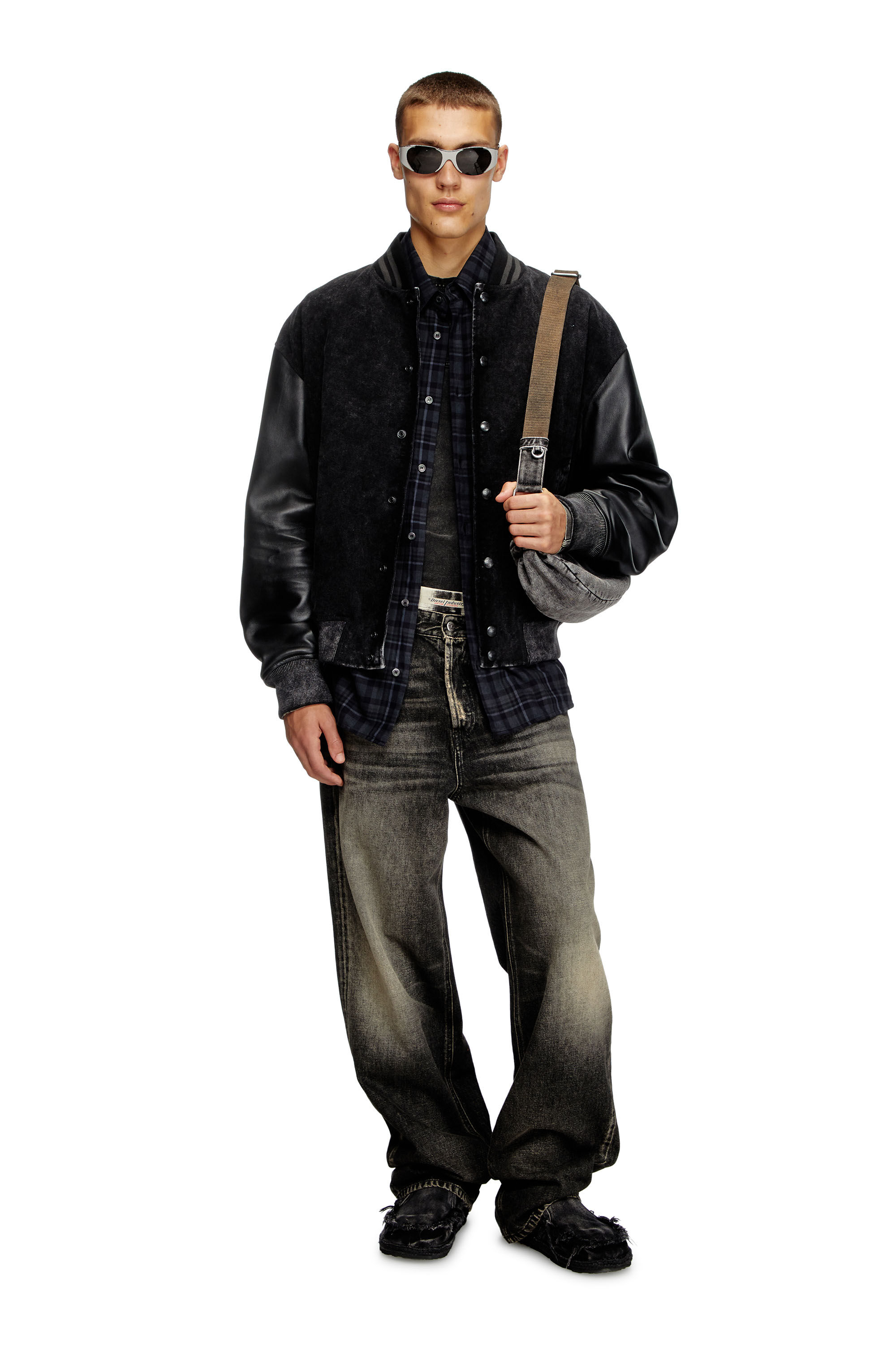 ジャケット・アウター diesel black bomber jacket Men's Varsity bomber jacket in wool and leather | Black | Diesel