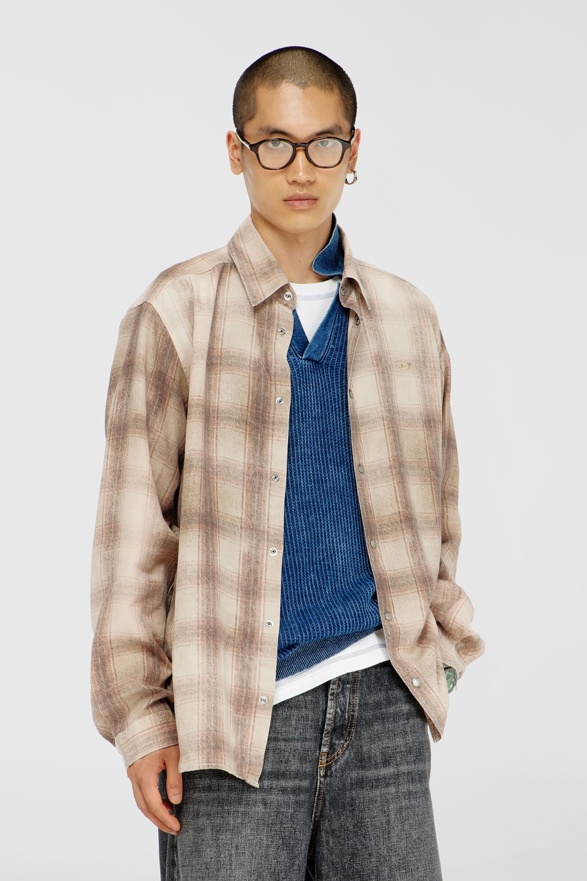 Diesel - S-SIMPLY-JMCM, Camisa de cuadros en tejido fluido Hombre in Marr&oacute;n - 3