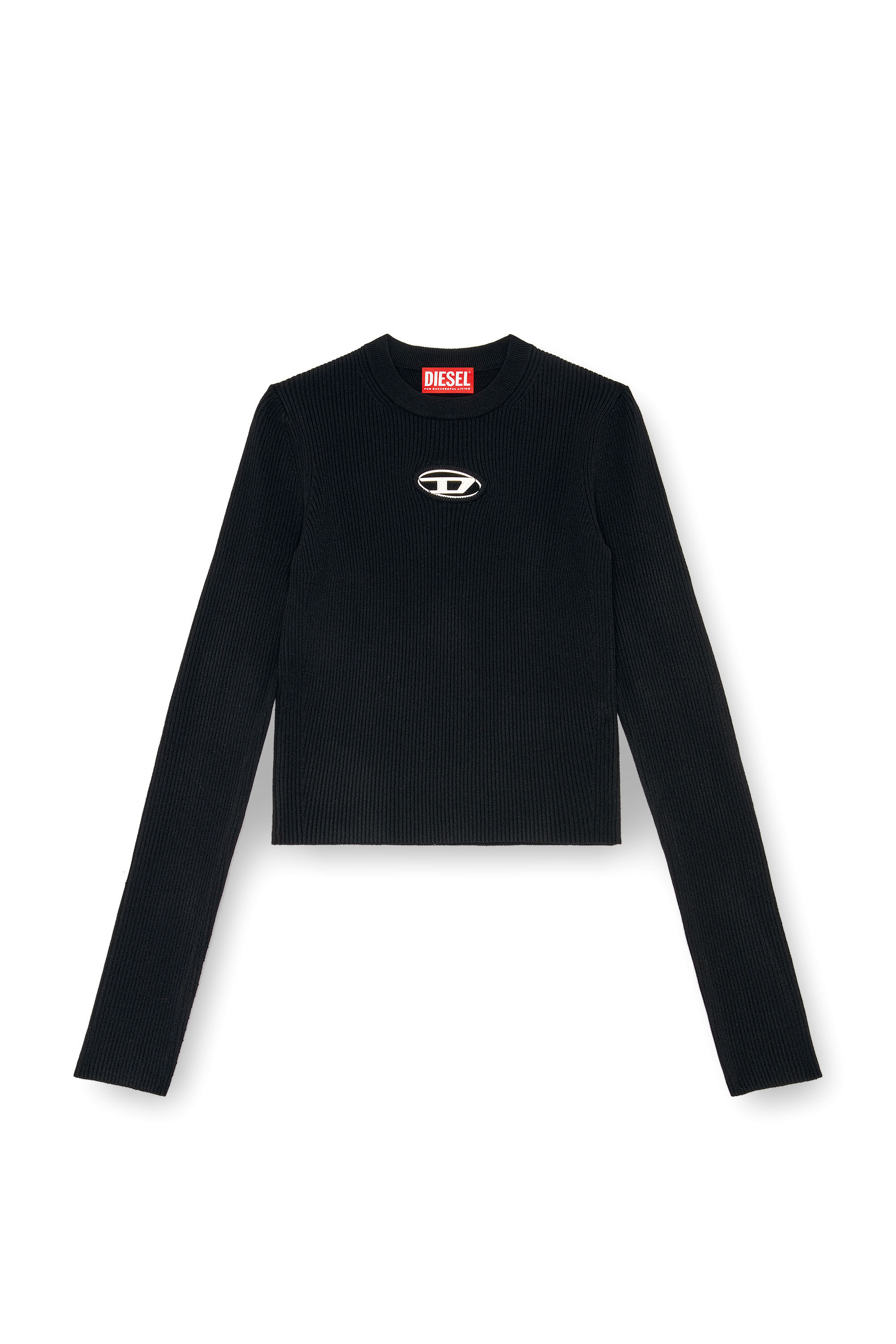 DIESEL◆M-Valary/オーバルDロゴニット/S/ナイロン/BLK Women's Rib-knit viscose-blend top with Oval D | Black | Diesel