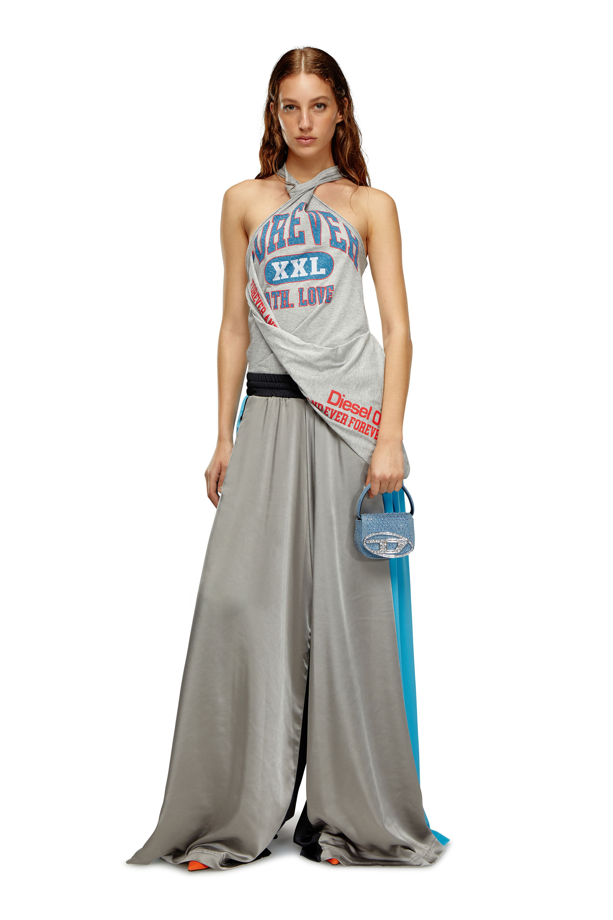 Diesel - P-WILD, Female's Palazzo pants in satin and double knit in Blue/Grey - 1