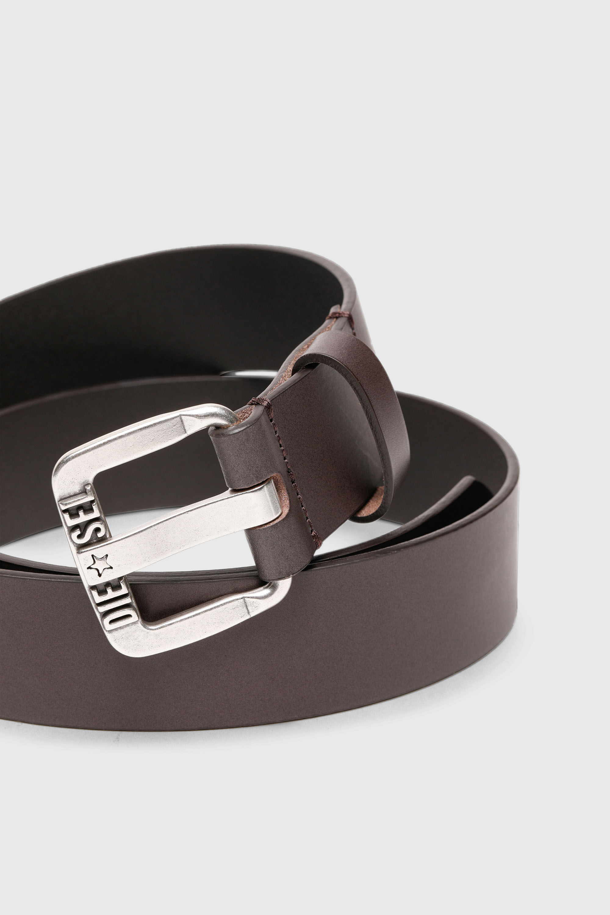 Diesel - B-STAR II, Man's 3.9cm leather belt with metal star logo buckle in Dark Brown - 2