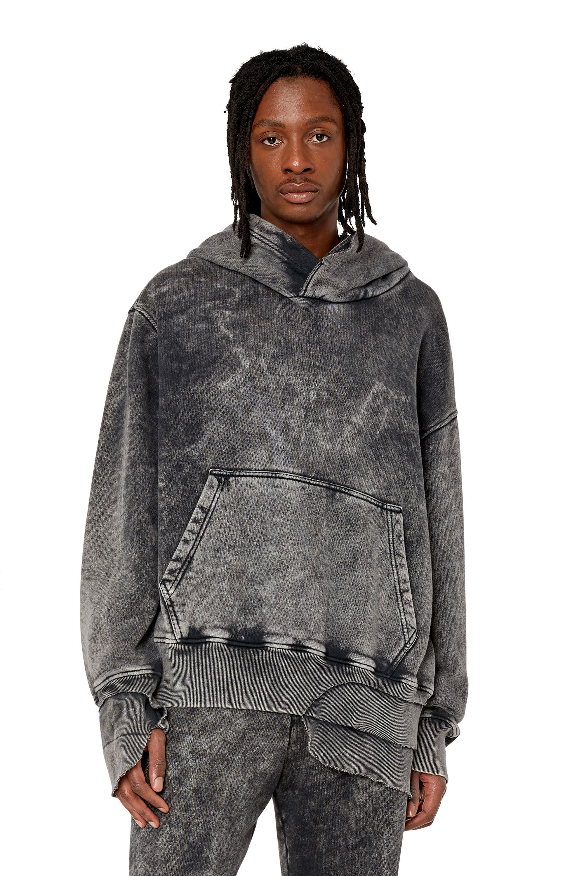 Diesel - S-TOPPER, Sweat-shirt à capuche avec détails superposés Homme in Noir - 3