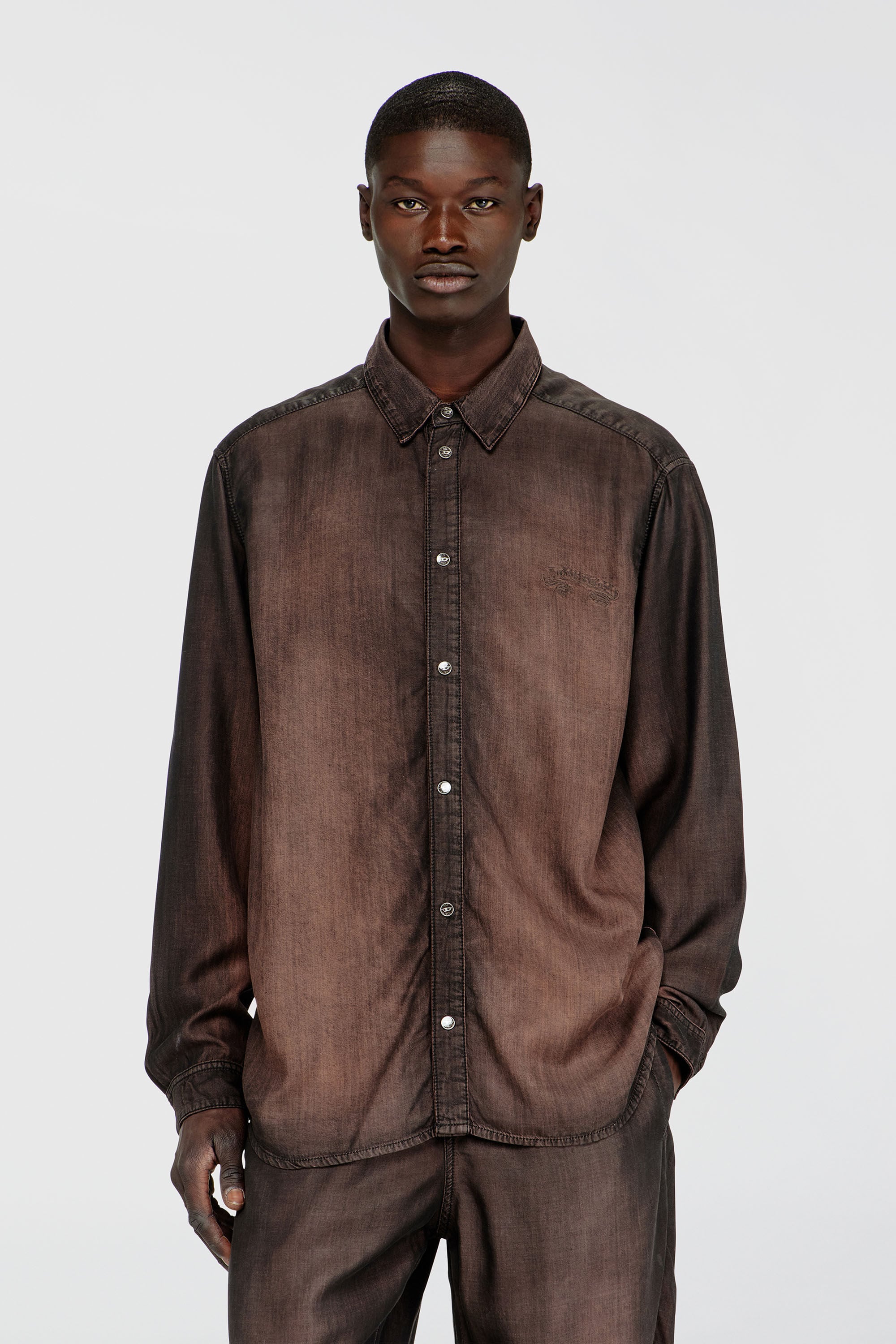 Diesel - D-SIMPLY-S16, Man's Shirt in fluid coated denim in Brown - 3