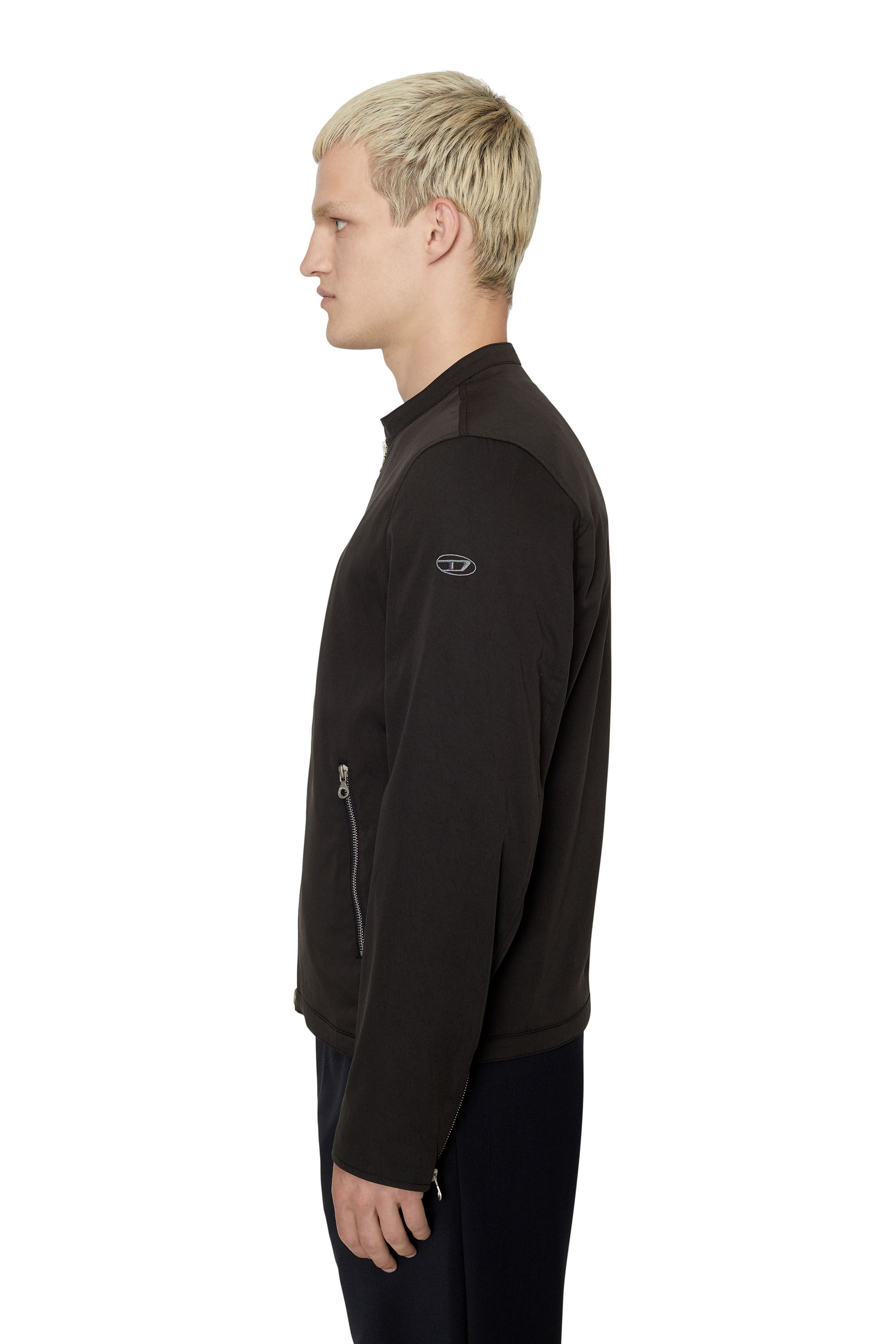 Diesel - J-GLORY-NW, Male's Biker jacket in cotton-touch nylon in Black - 6