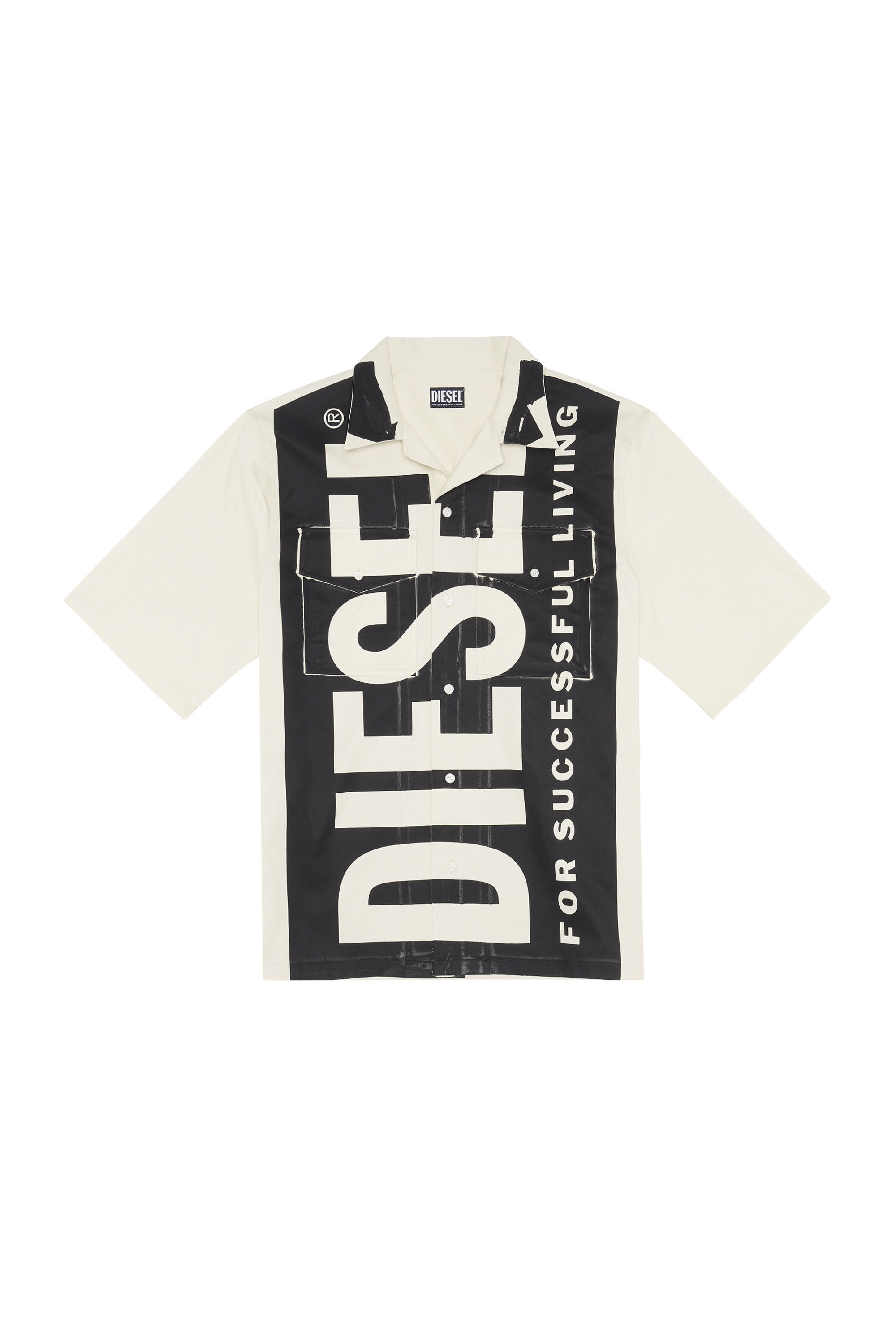 Diesel - S-MAC-22, Male's Bowling shirt with maxi logo print in Black/White - 2