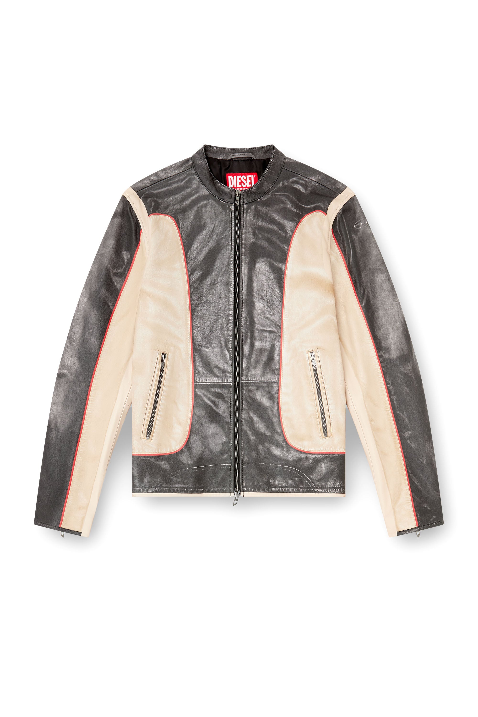 Men's Trompe l'oeil-effect leather biker jacket | Multicolor
