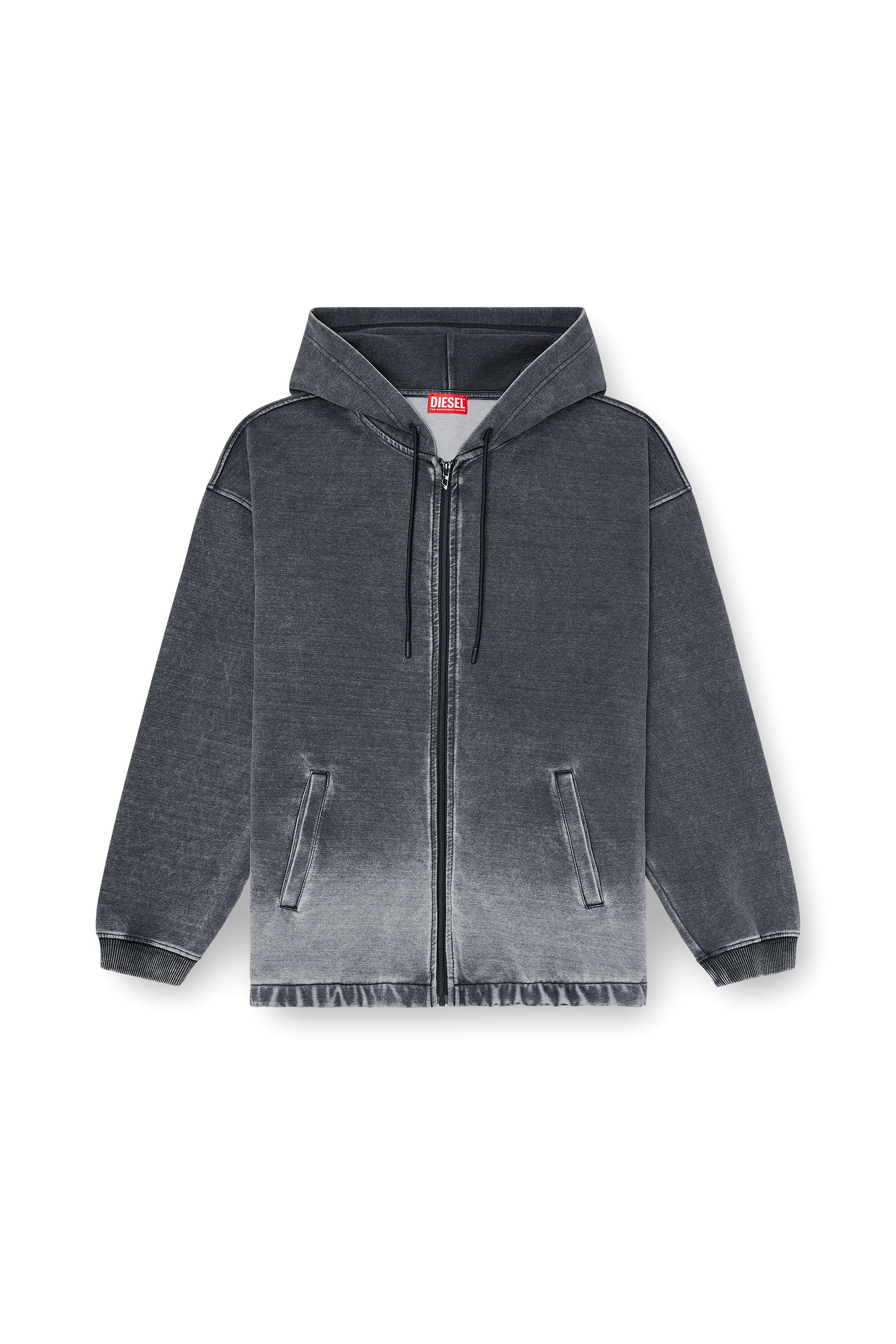 Diesel - S-HERMY-ZIP, Man's Hooded jacket in d&eacute;grad&eacute;-effect scuba in Dark grey - 2