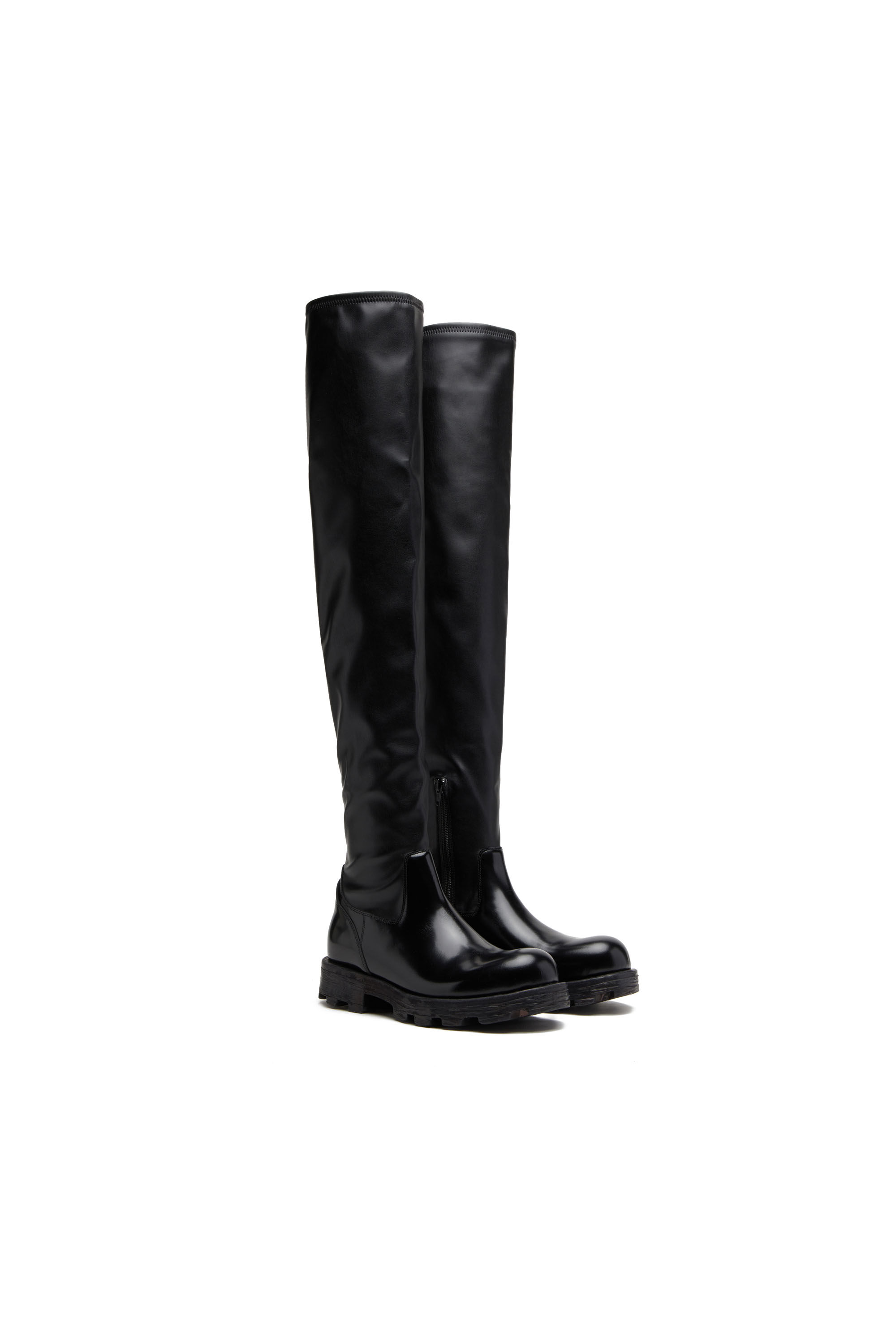 Diesel - D-HAMMER HCH, D-Hammer HCH - Bottes hauteur genou en cuir brillant Femme in Noir - 2
