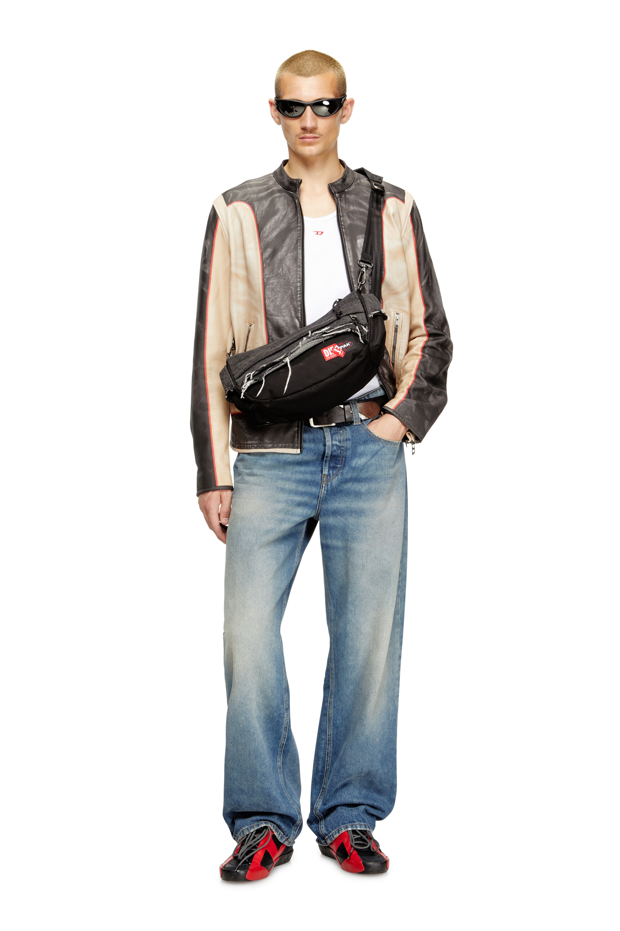Women's Shoulder bag in destroyed denim and CORDURA® | Black | Diesel