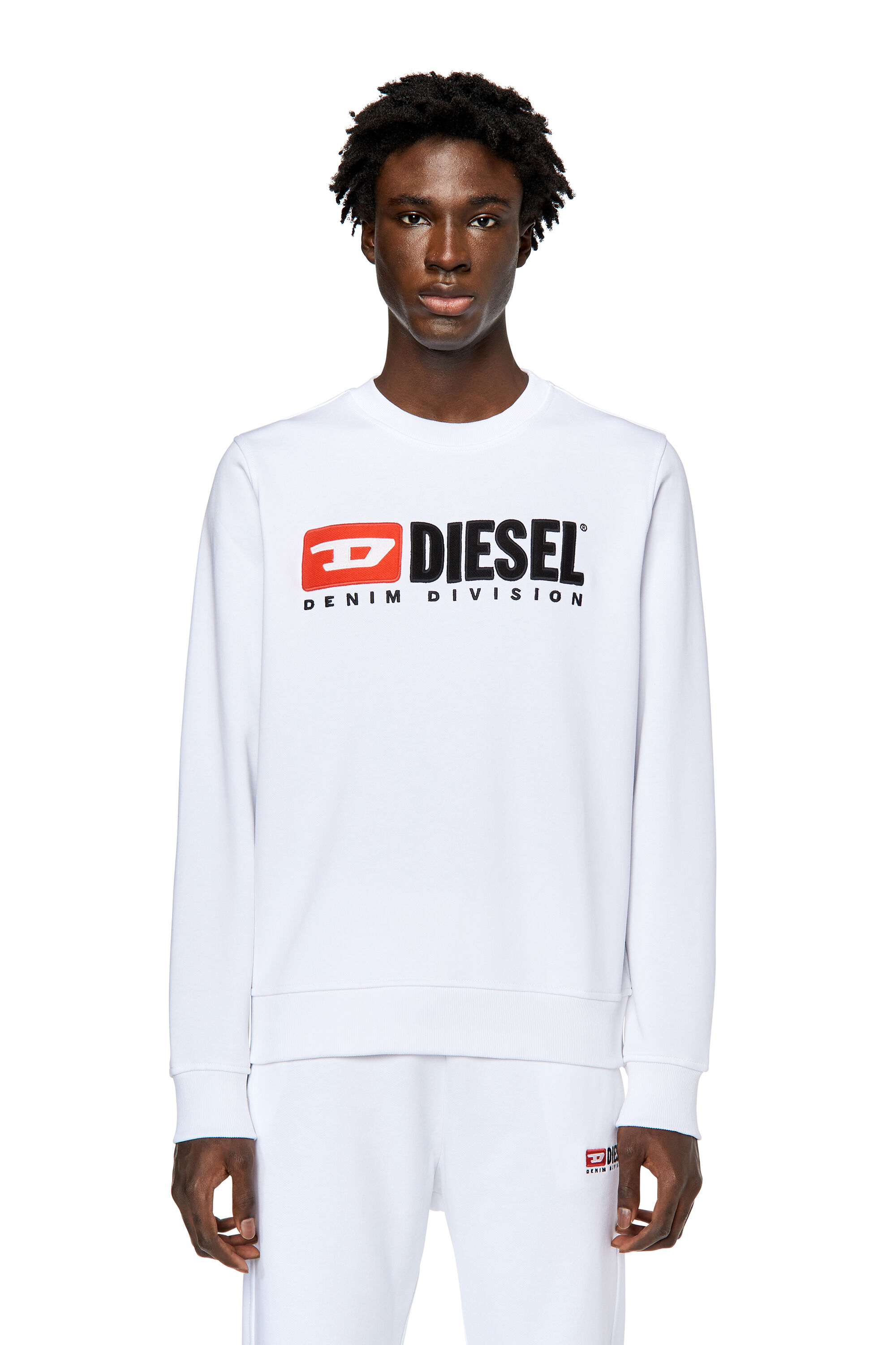 Diesel - S-GINN-DIV, Man's Sweatshirt with logo appliqu&eacute; in White - 3