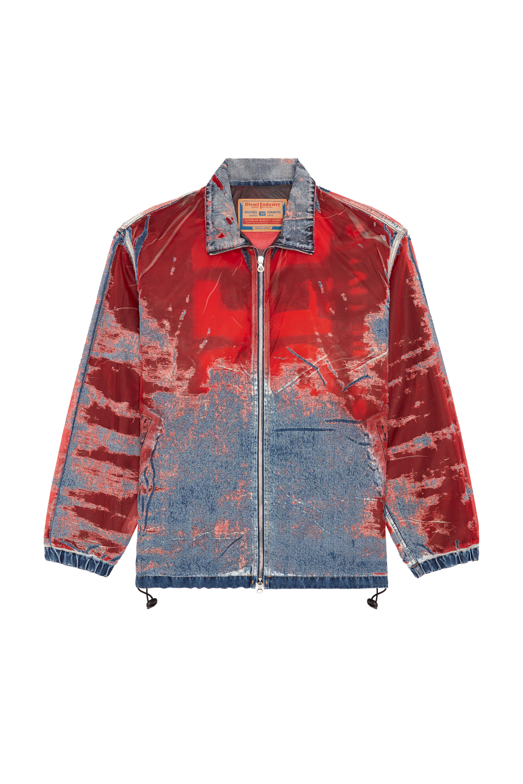Diesel - D-KRAP-FSE, Male's Jacket in devoré denim with logo in Blue/Red - 2