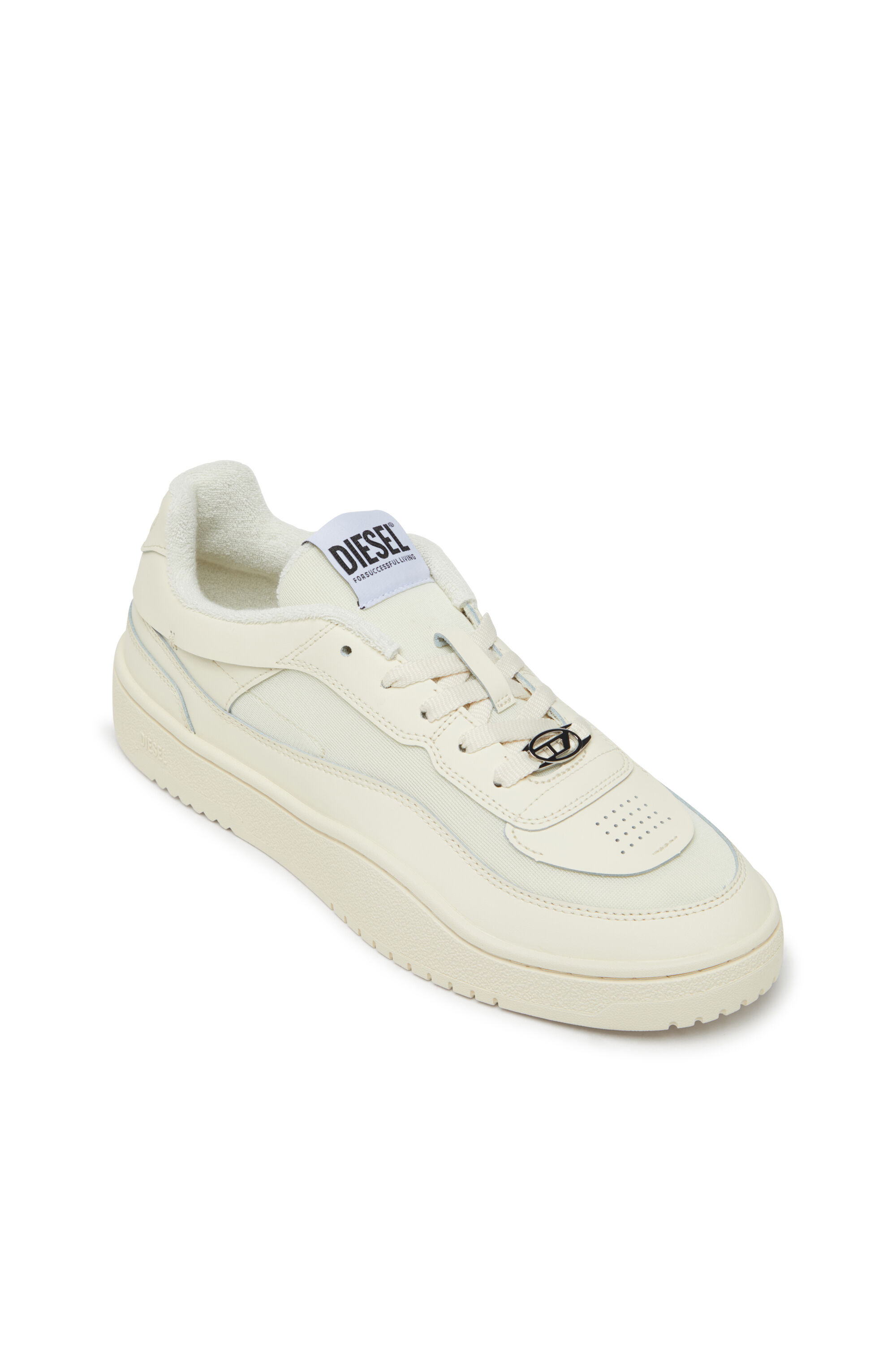 Men's S-Oval Skate-Fabric-panelled leather sneakers | Beige | Diesel