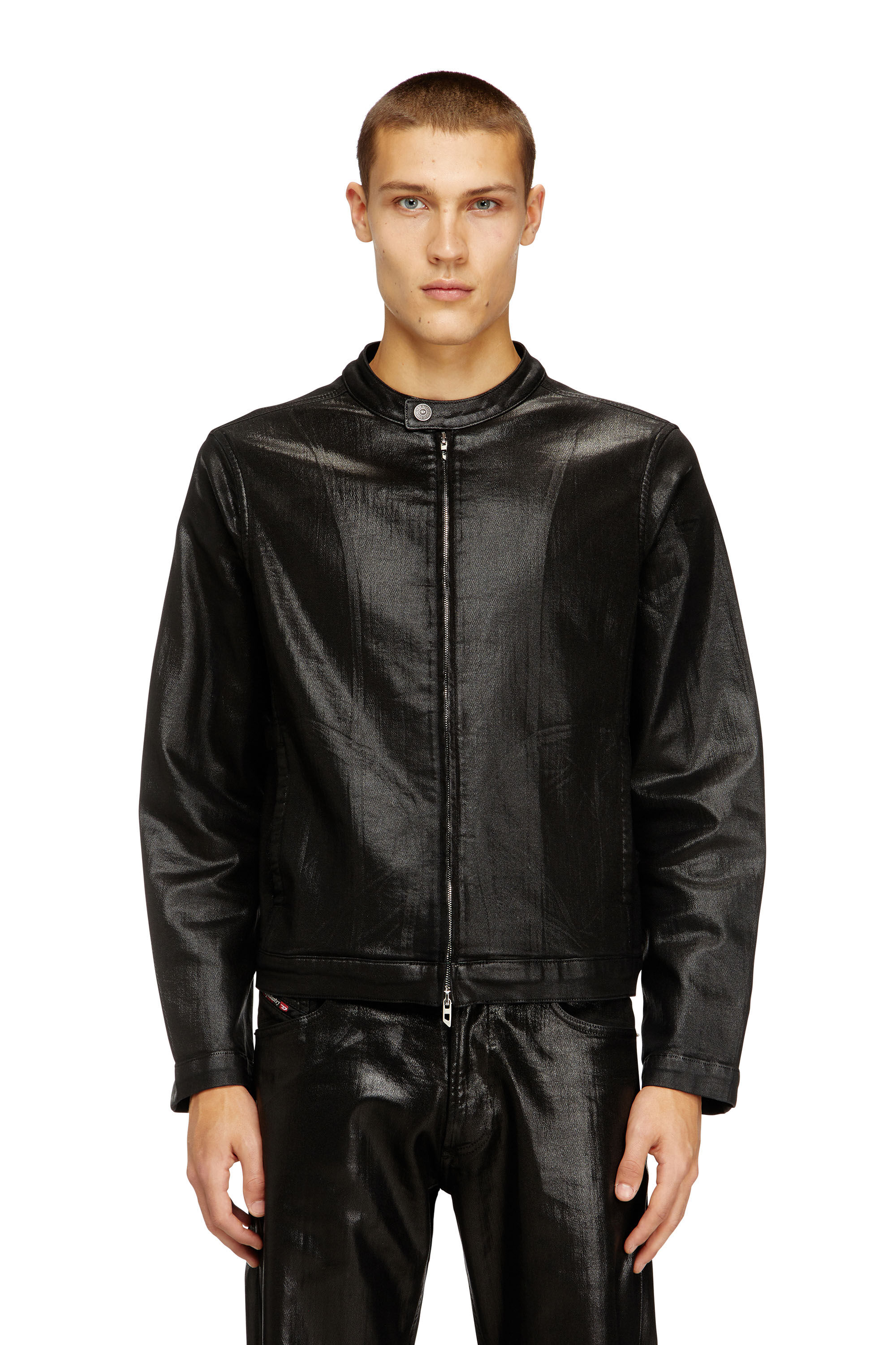 Men's Moto jacket in shiny coated JoggJeans | Black | Diesel
